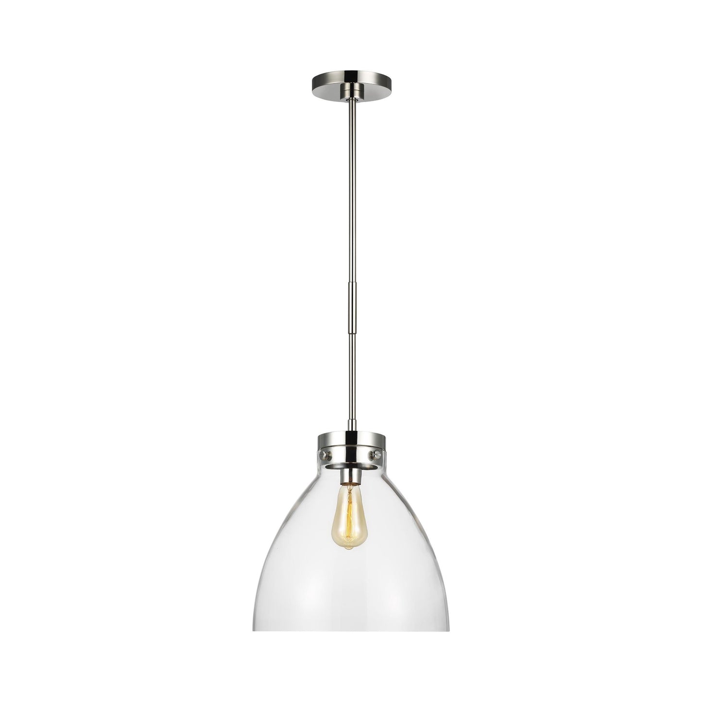 Garrett Wide Pendant Light in Polished Nickel.