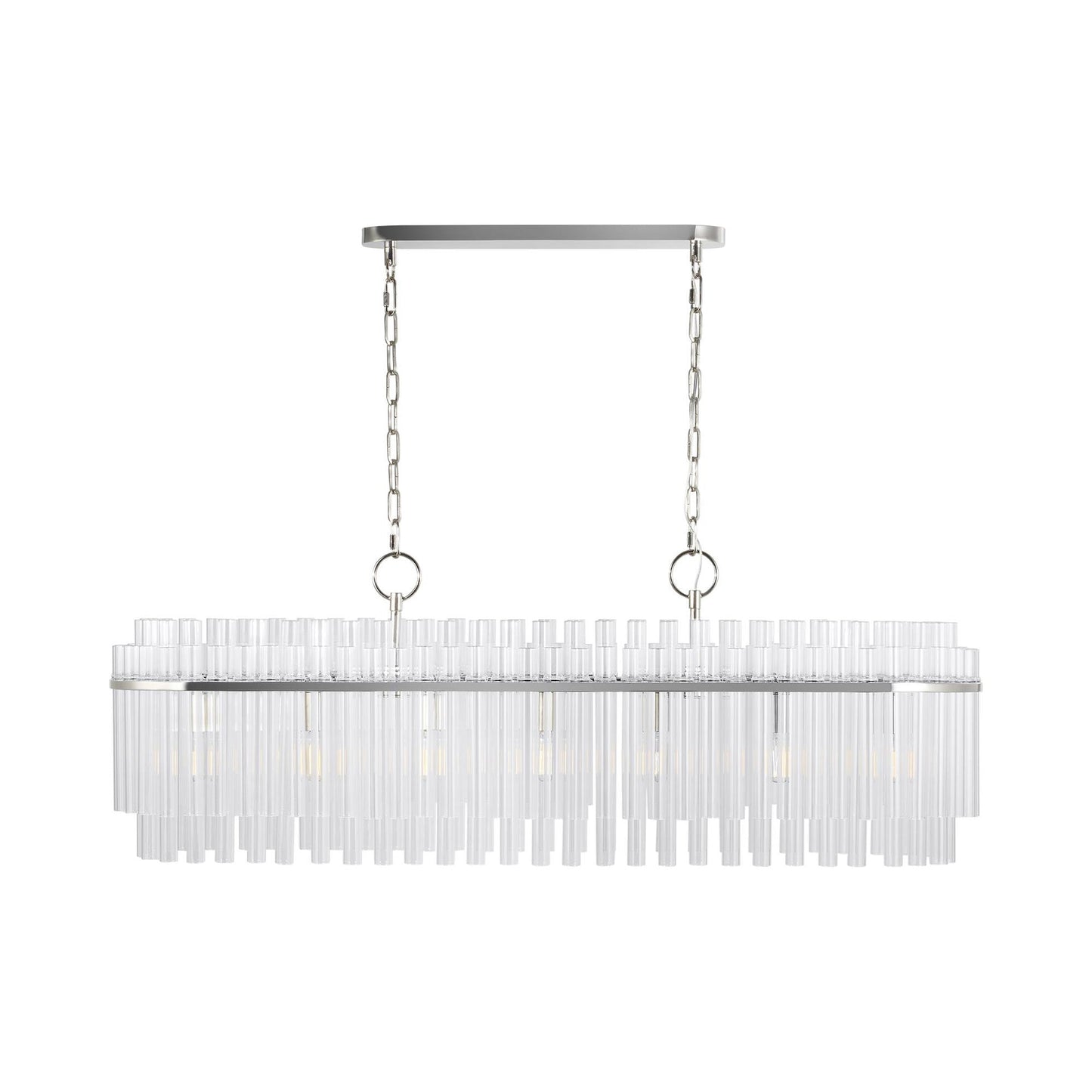 Beckett Linear Chandelier in Polished Nickel.