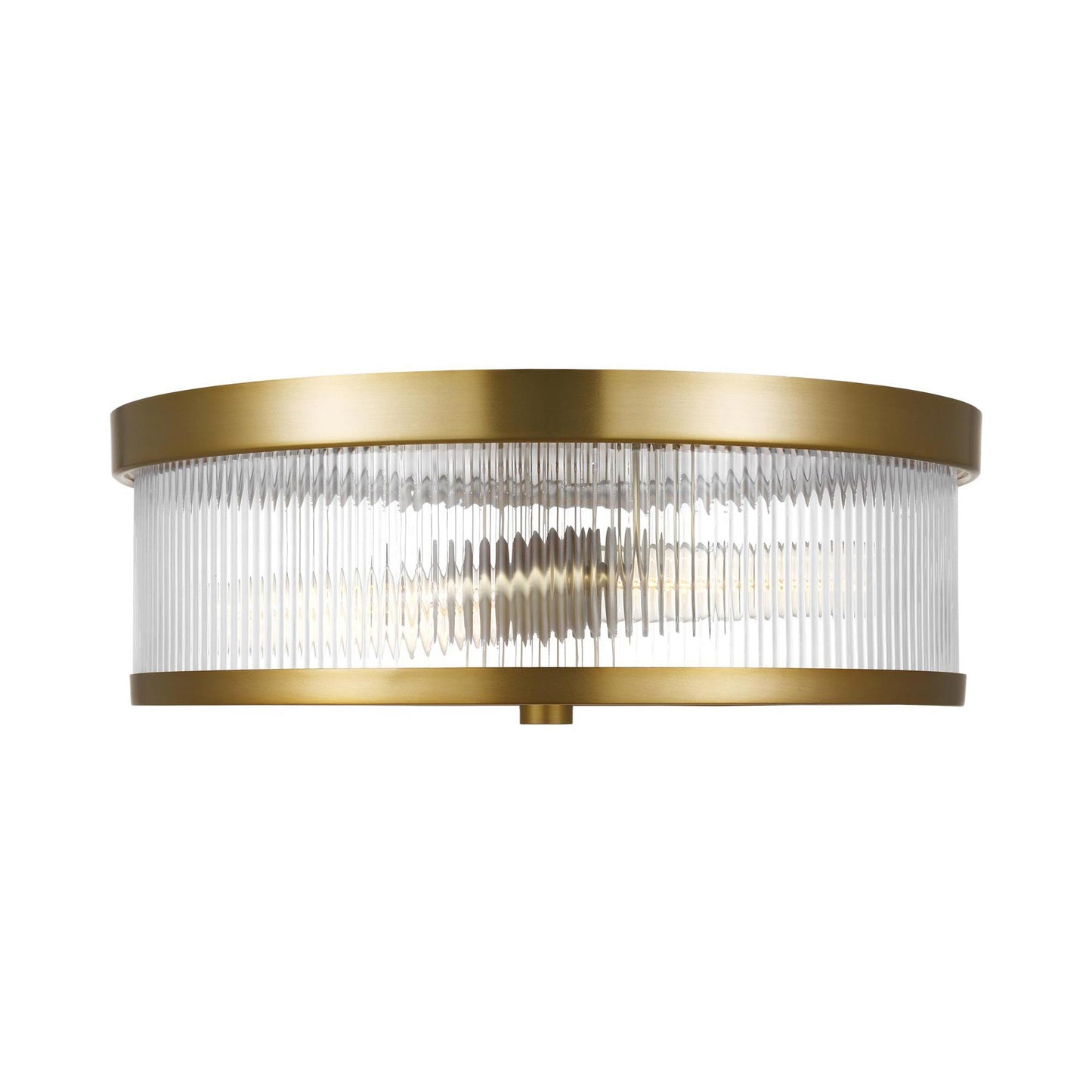 Geneva Ribbed Glass Flush Mount Ceiling Light in Burnished Brass.