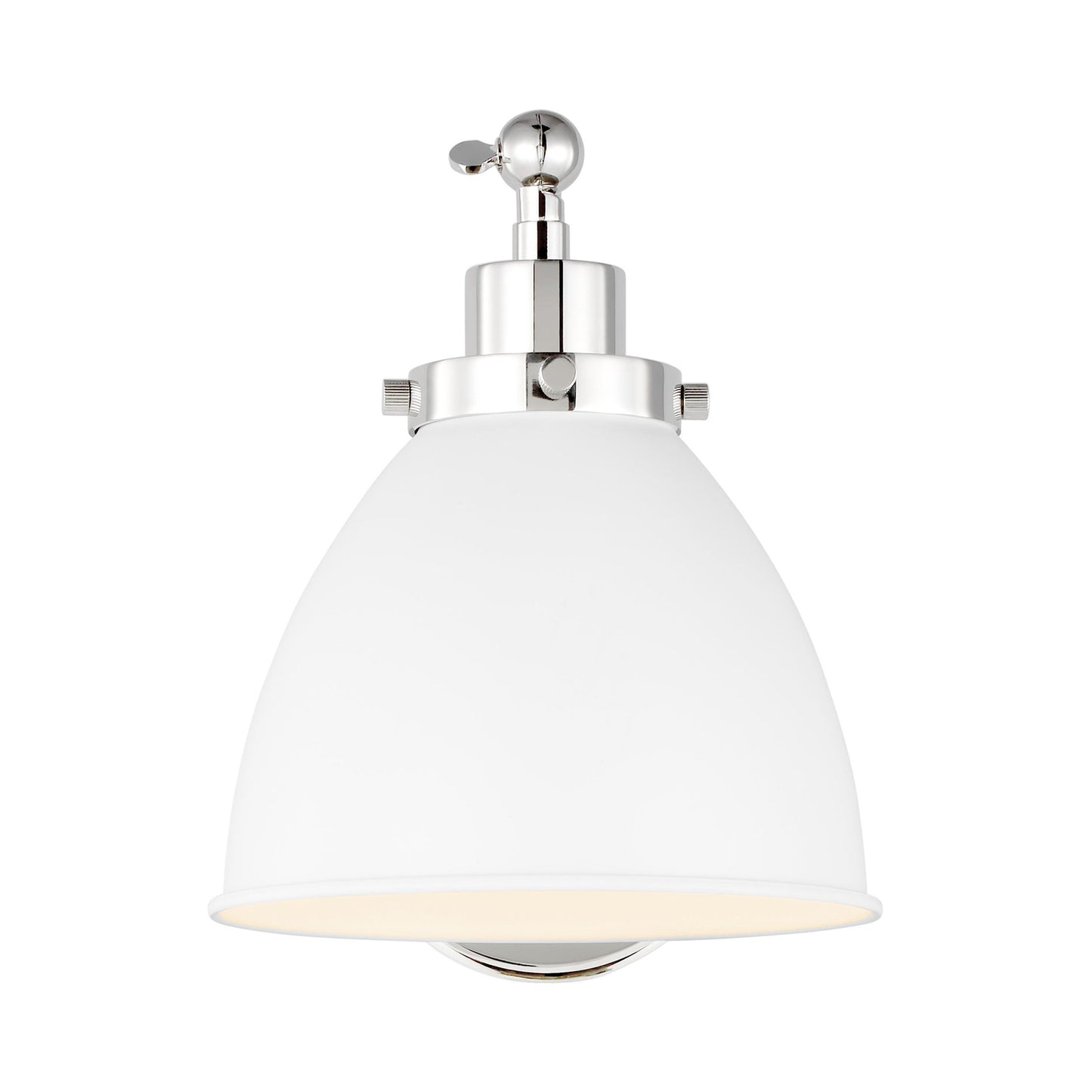 Wellfleet Dome Wall Light in Matte White and Polished Nickel.