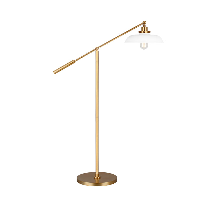 Wellfleet Wide LED Floor Lamp in Matte White and Burnished Brass.