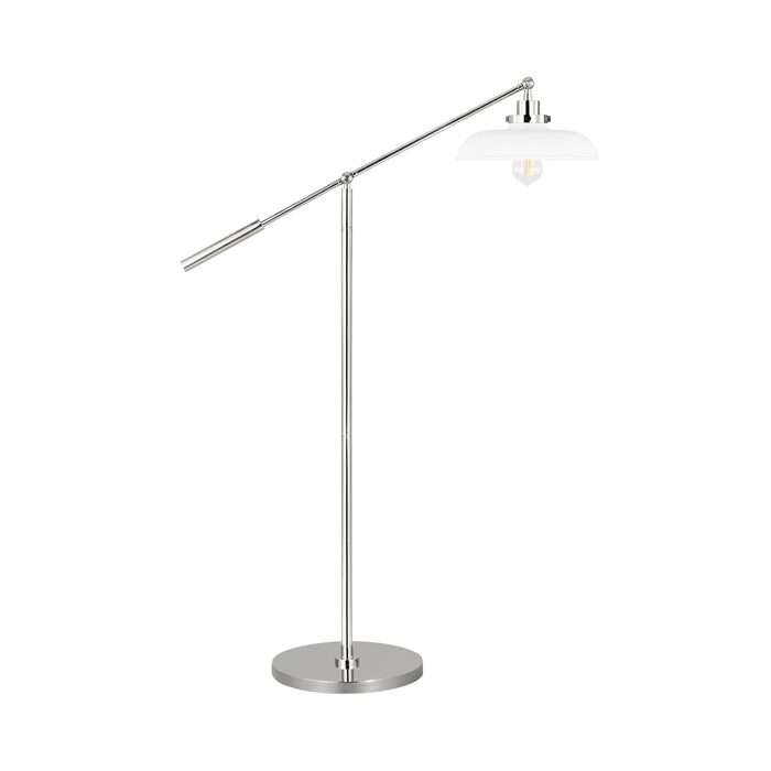 Wellfleet Wide LED Floor Lamp in Matte White and Polished Nickel.