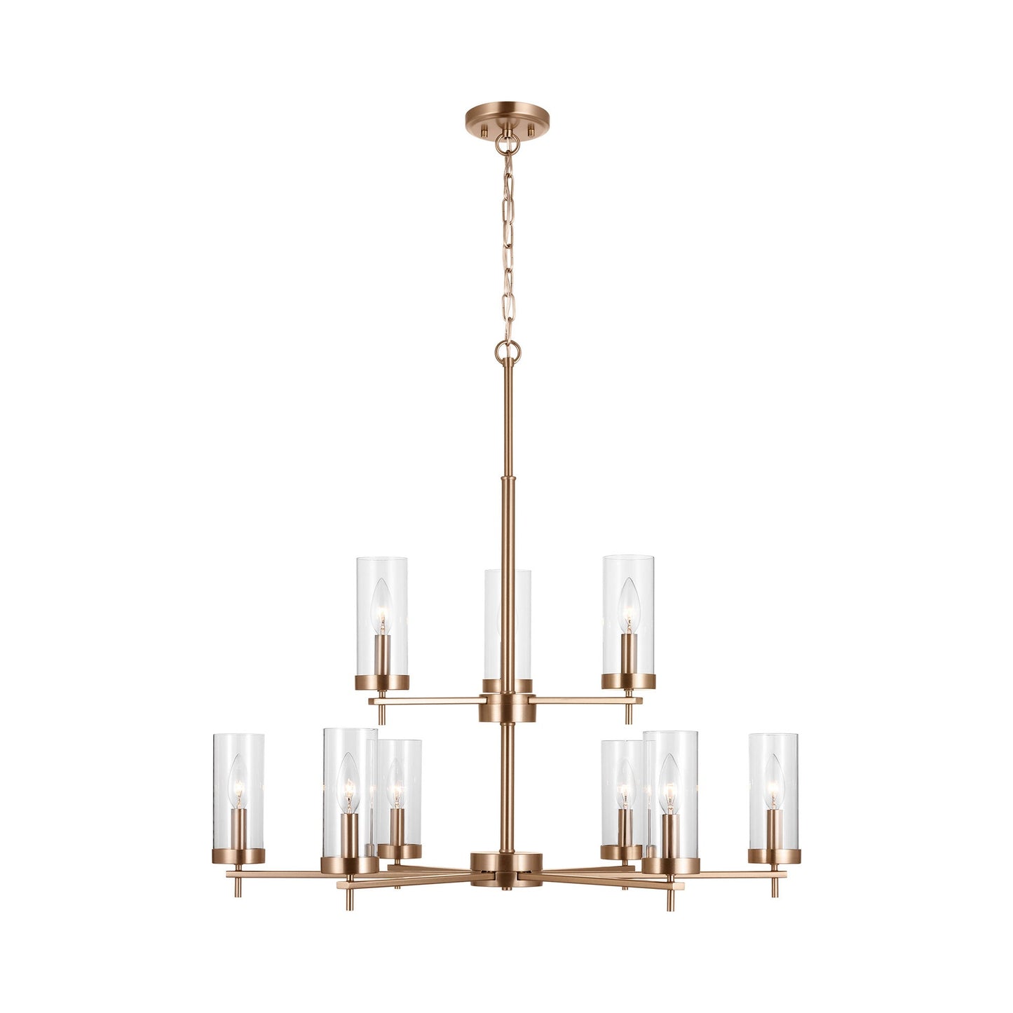 Zire Multi Tiered Chandelier in Satin Brass.