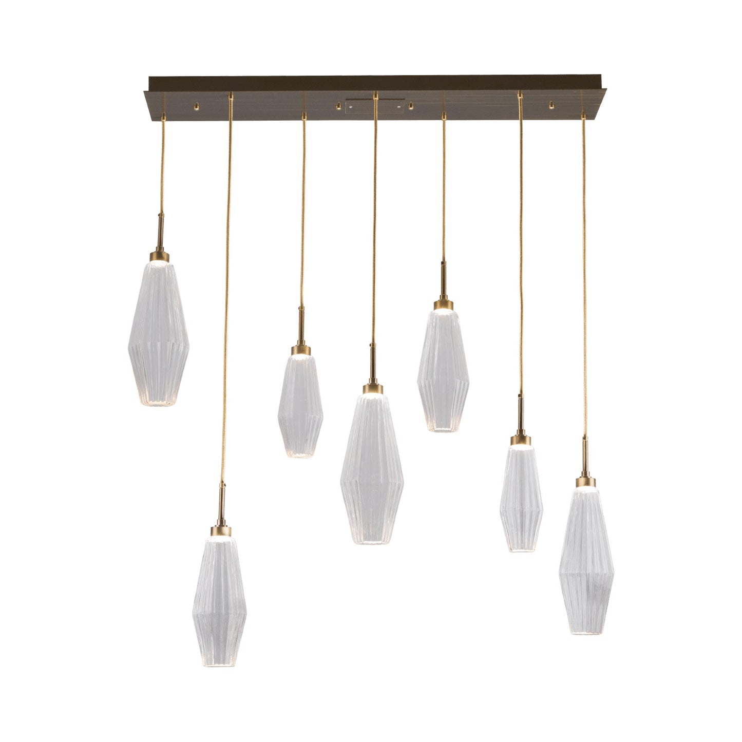 Aalto LED Linear Pendant Light in Heritage Brass/Clear Glass (7-Light).