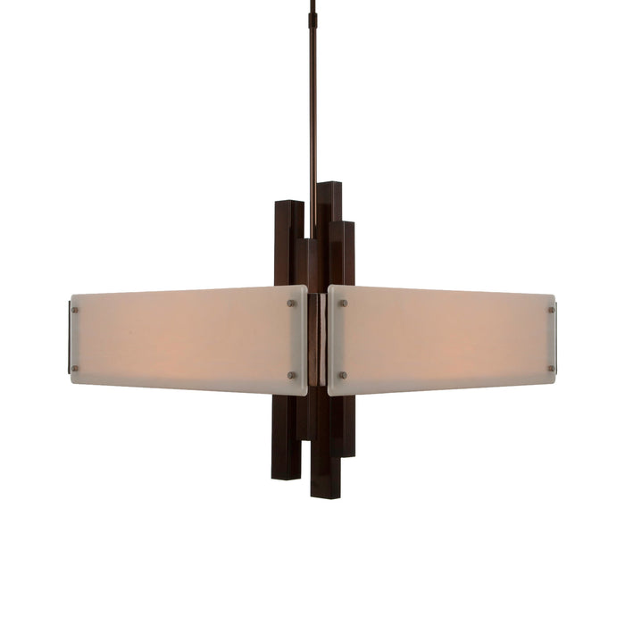 Carlyle Square Chandelier in Oil Rubbed Bronze (Ivory Wisp Glass).