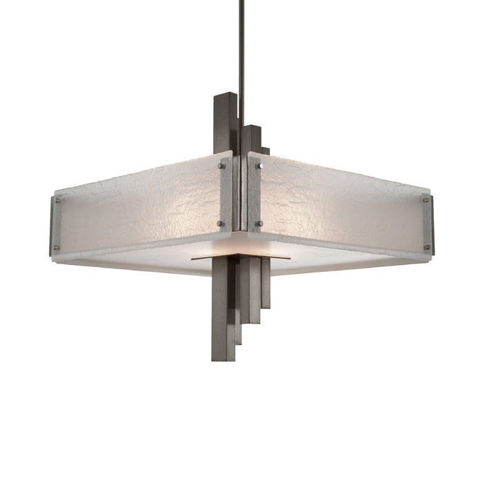 Carlyle Square Chandelier in Satin Nickel (Granite Glass - Frosted).