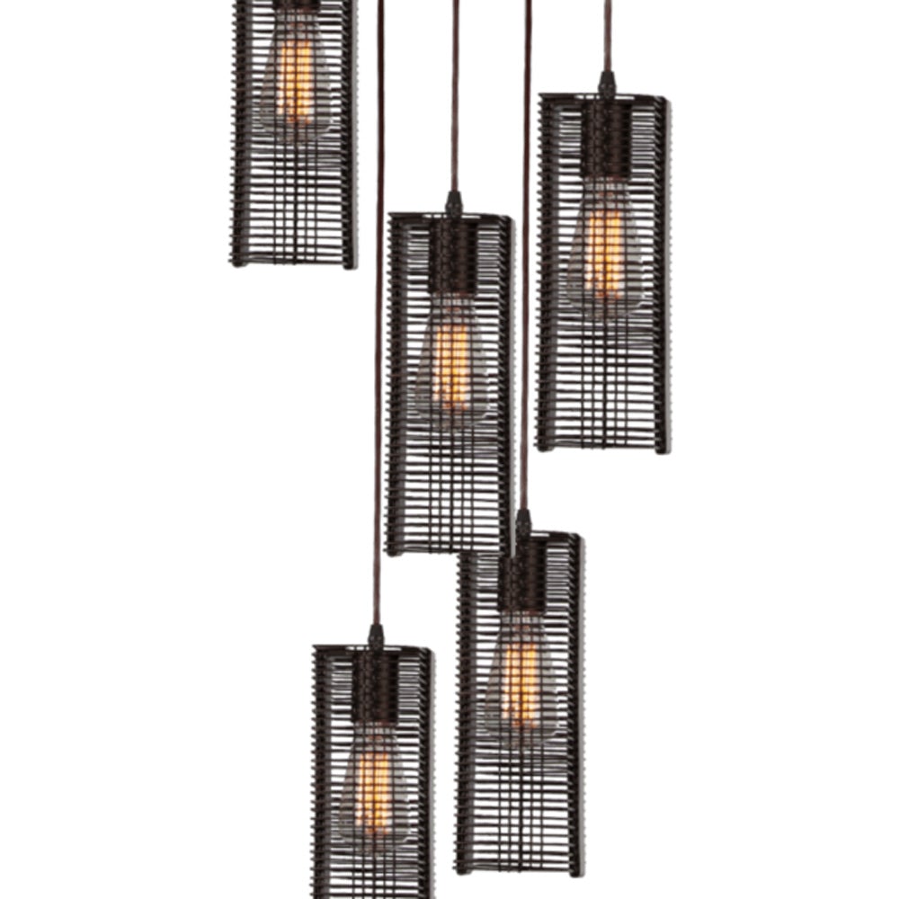 Downtown Mesh Round Multi Light Exposed Bulbs Pendant Light (5-Light).