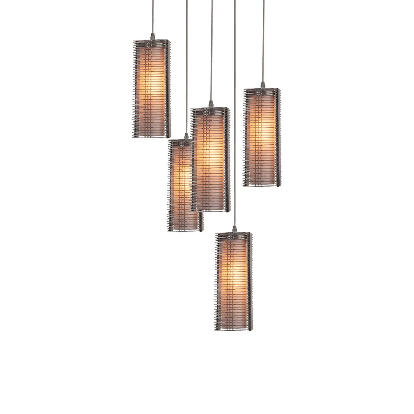 Downtown Mesh Round Multi Light Pendant Light in Metallic Beige (5-Light).