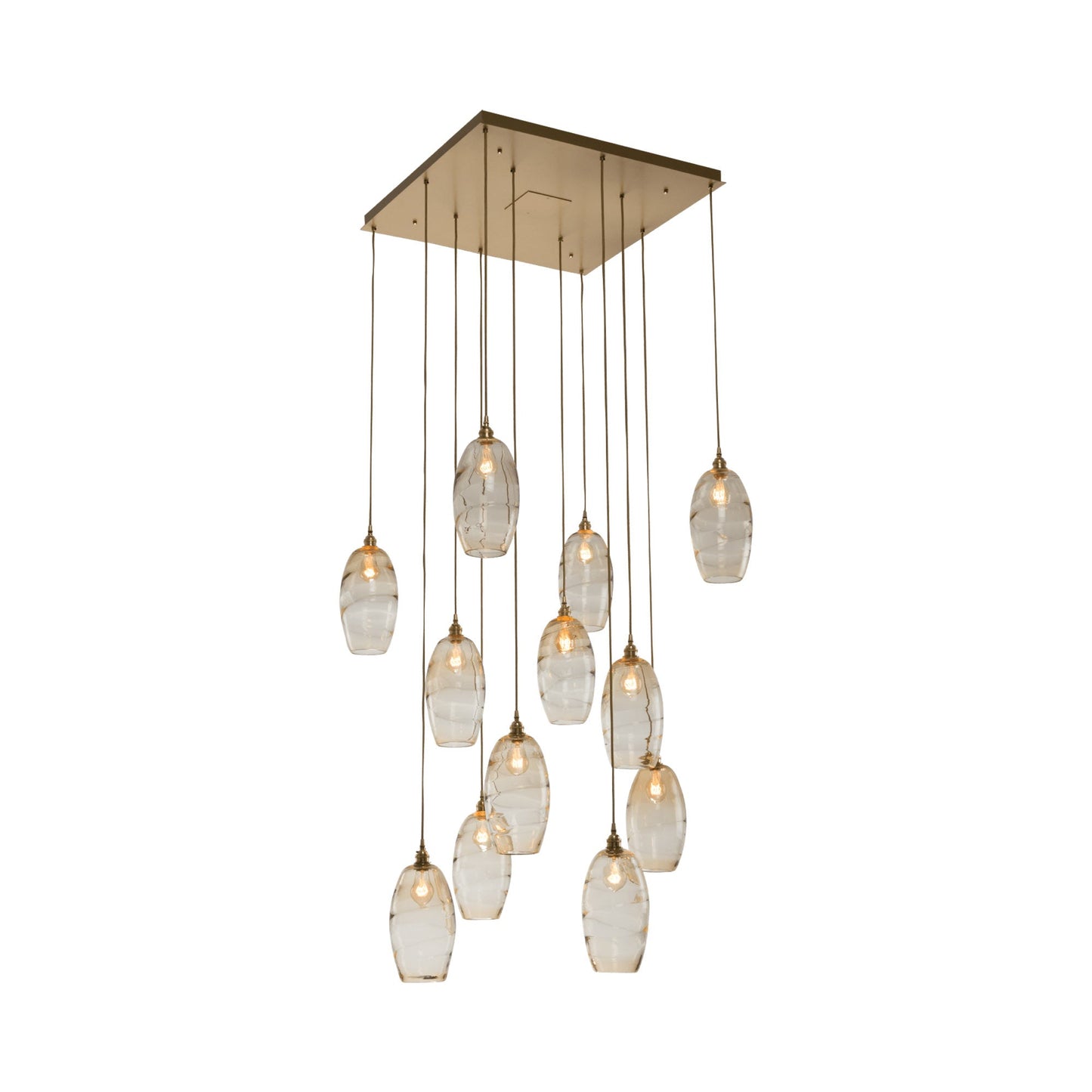 Ellisse Multi Light Pendant Light in Gilded Brass/Optic Blown Glass - Amber (12-Light).