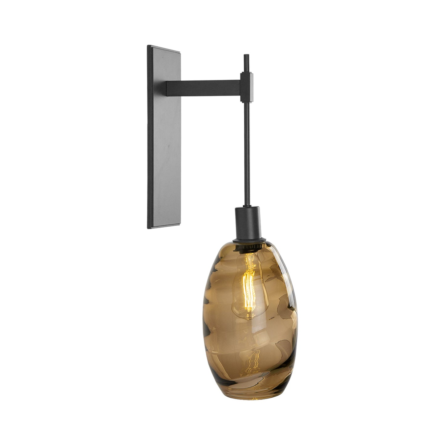 Ellisse Tempo Wall Light in Matte Black/Optic Blown Glass - Smoke.