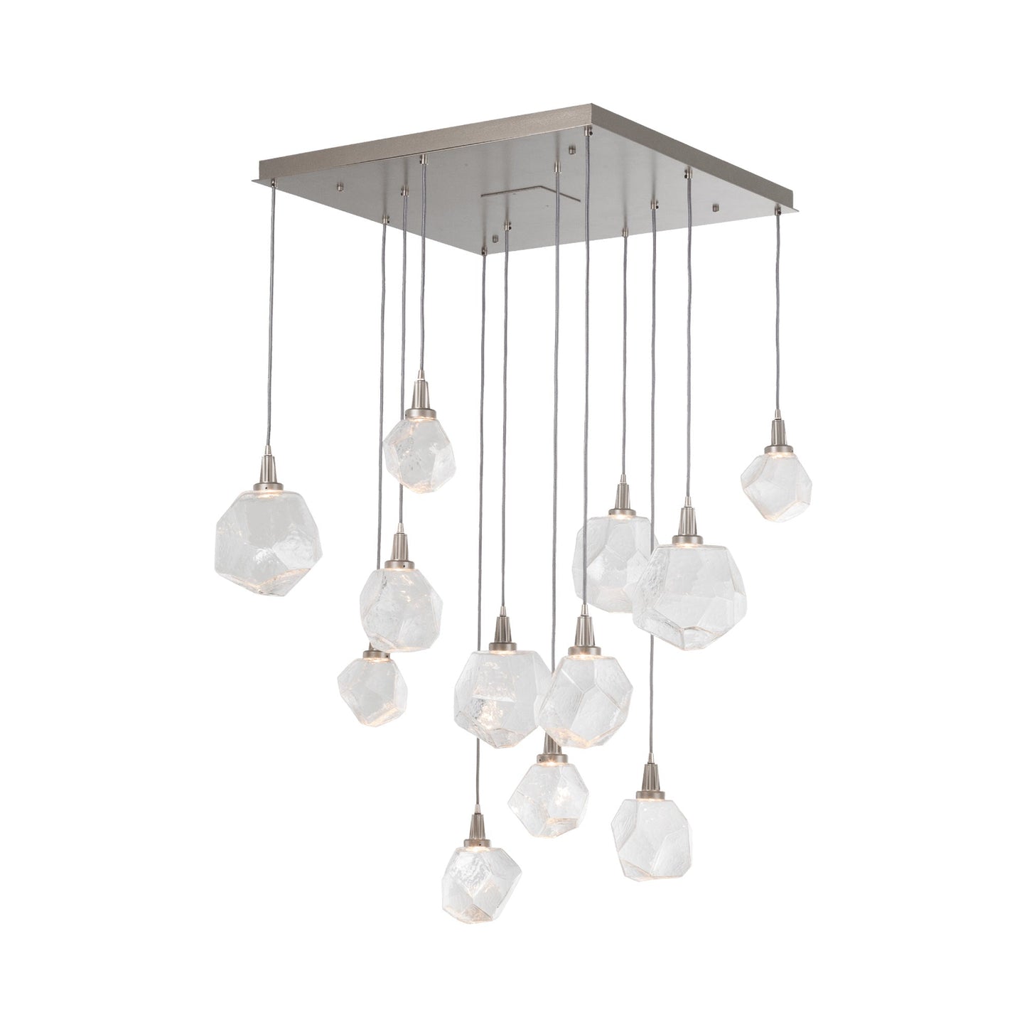 Gem Grand LED Multi Light Pendant Light in Metallic Beige/Blown Glass Gem - Clear (12-Light).