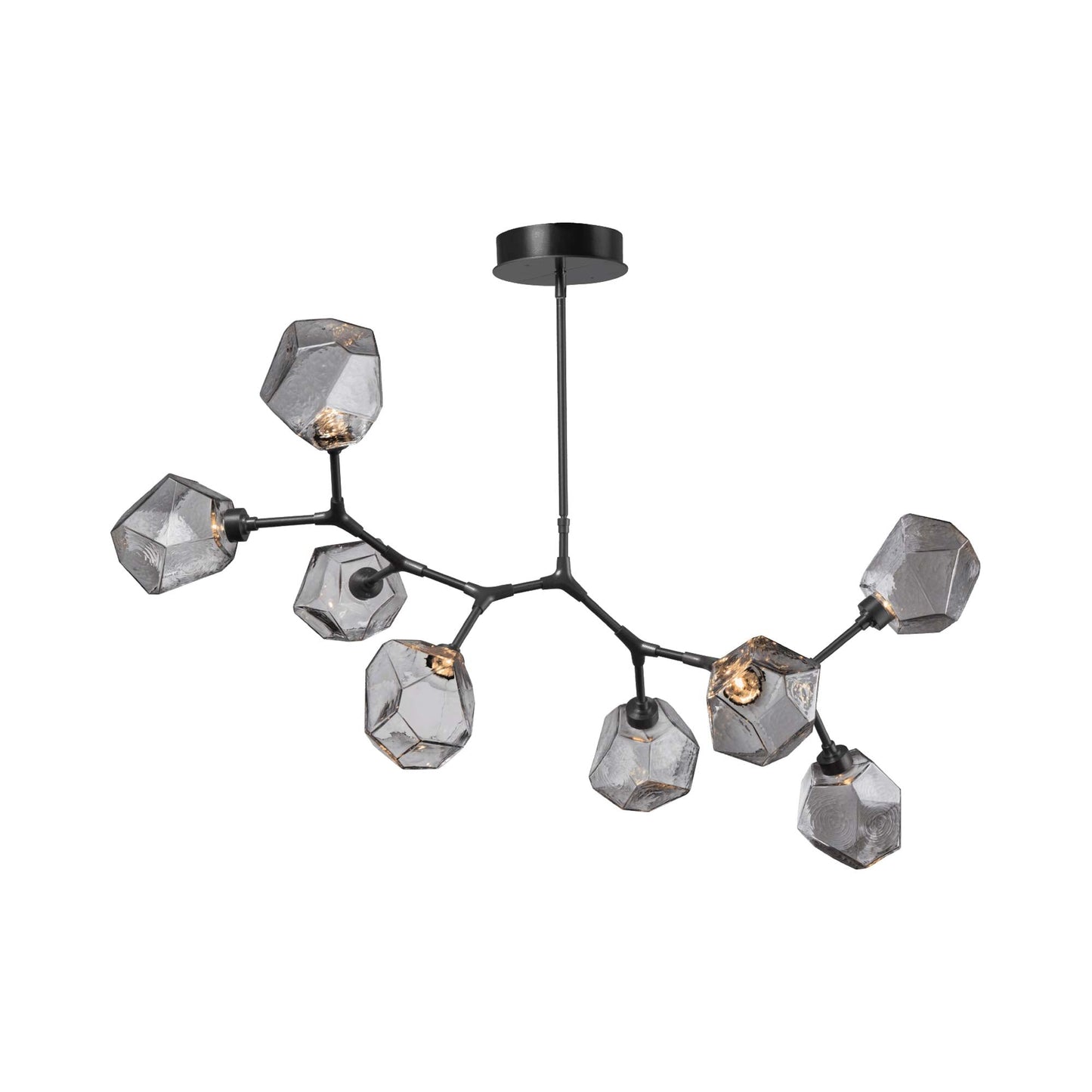 Gem Modern Branch LED Pendant Light in Matte Black/Smoke Glass (8-Light).