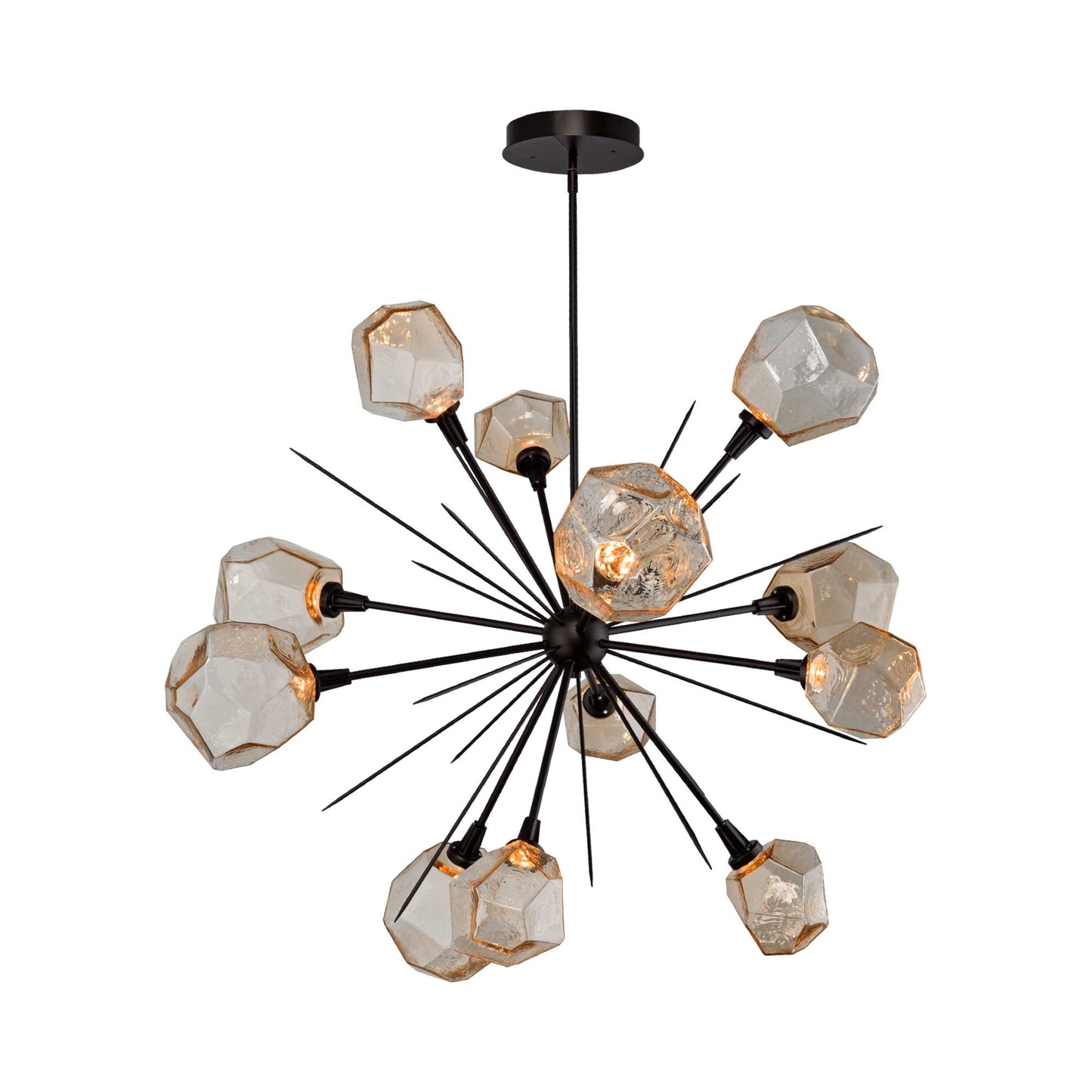 Gem Starburst LED Chandelier in Medium/Matte Black/Amber Glass.