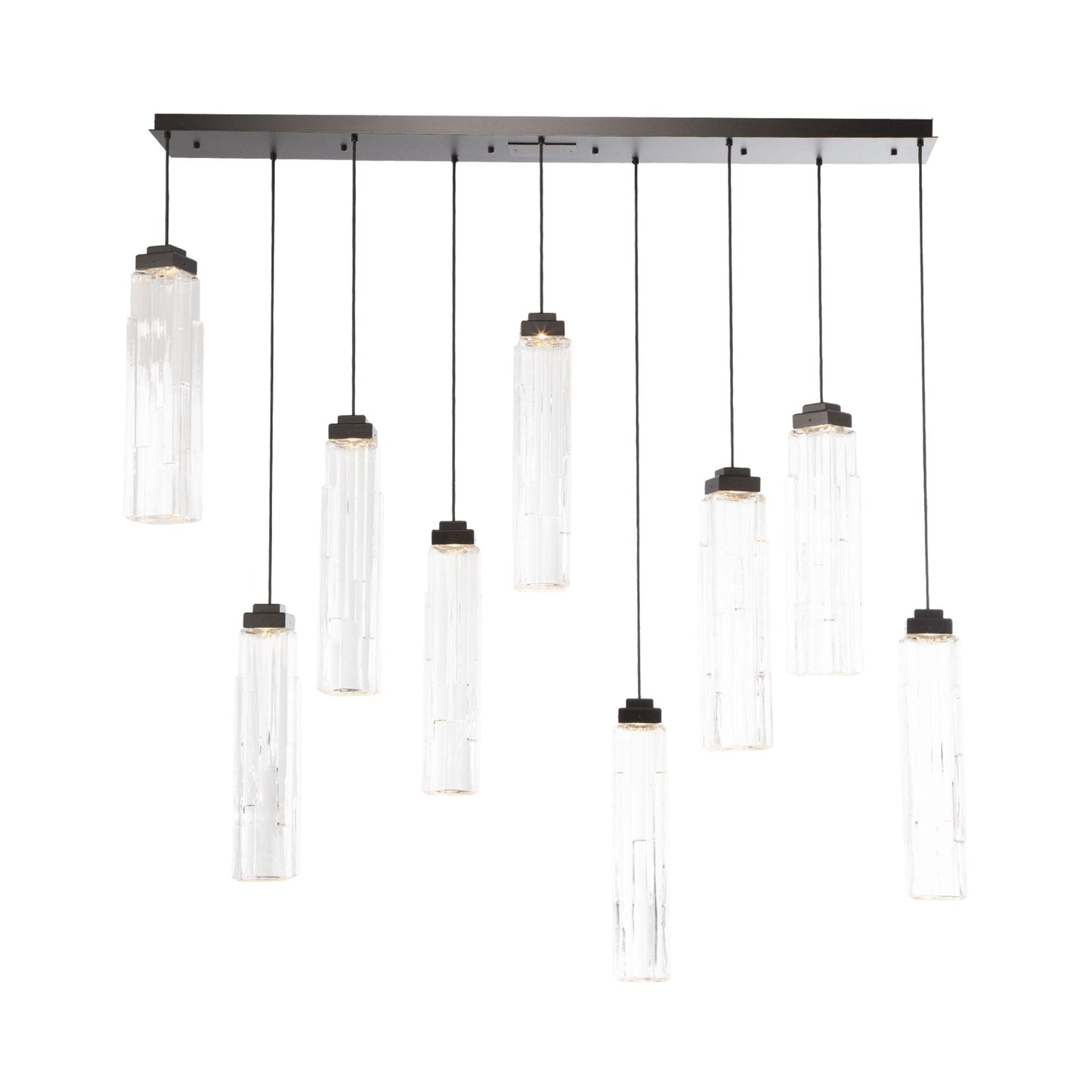 Ledgestone LED Linear Chandelier in Matte Black/Clear Glass (9-Light).