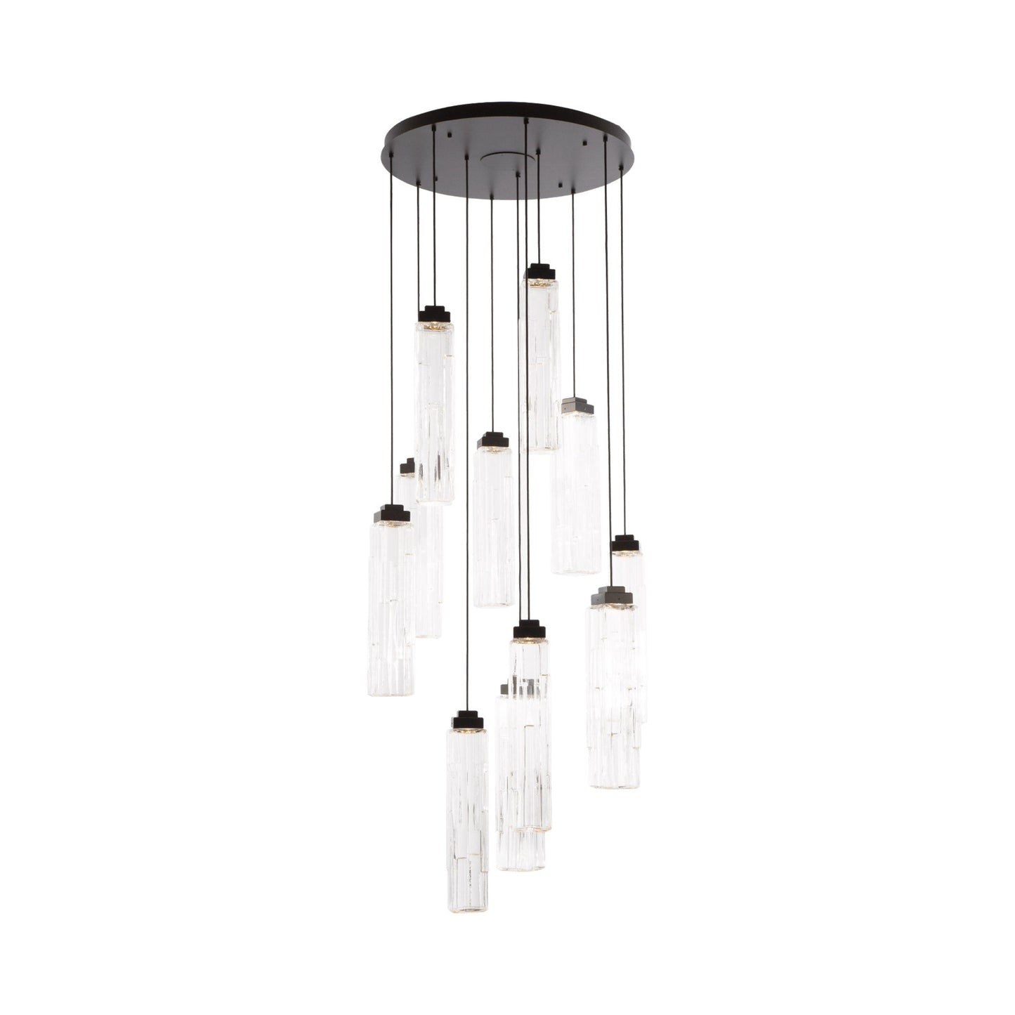 Ledgestone Round LED Multi Light Pendant Light in Matte Black/Clear Glass (11-Light).