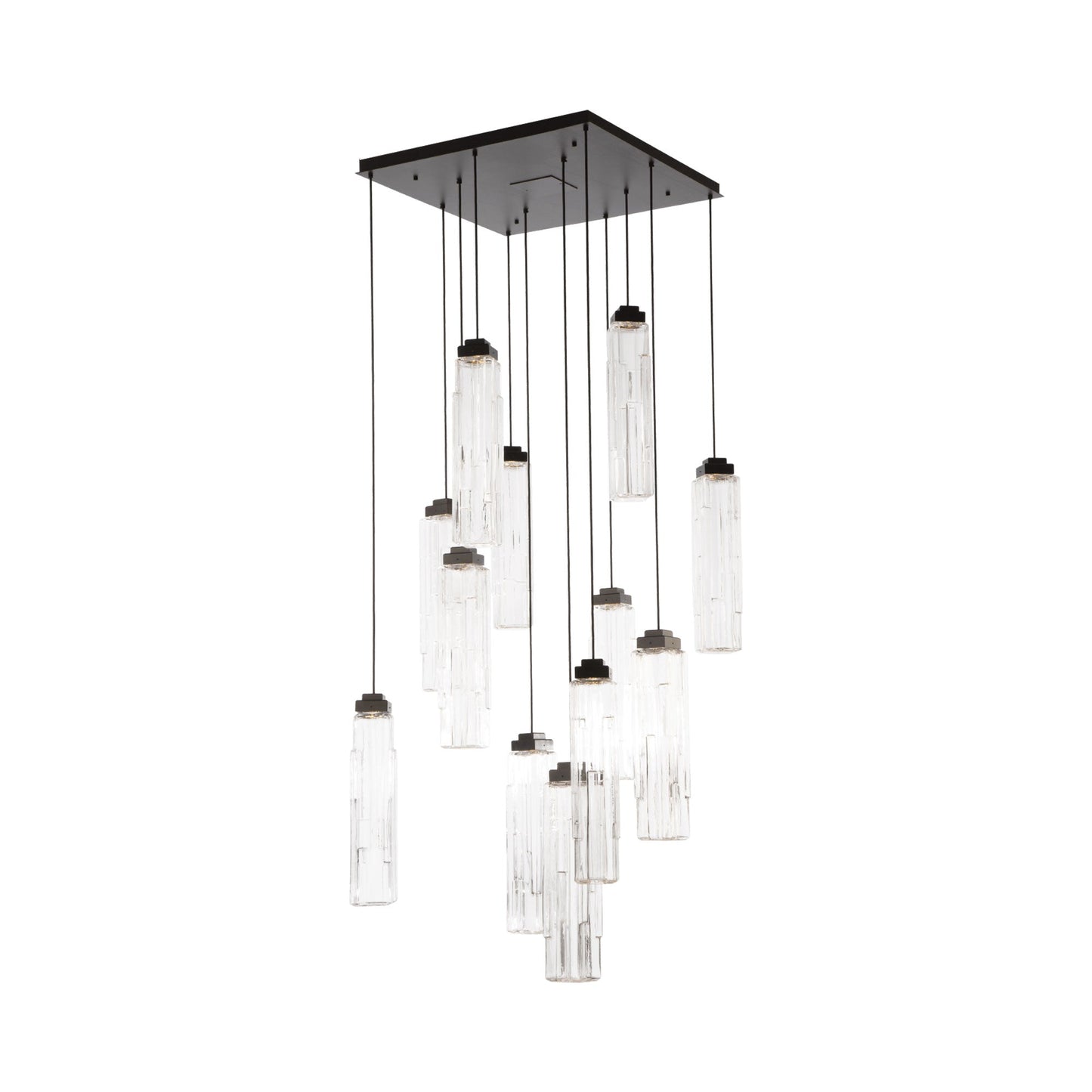 Ledgestone Square LED Multi Light Pendant Light in Matte Black/Clear Glass (12-Light).