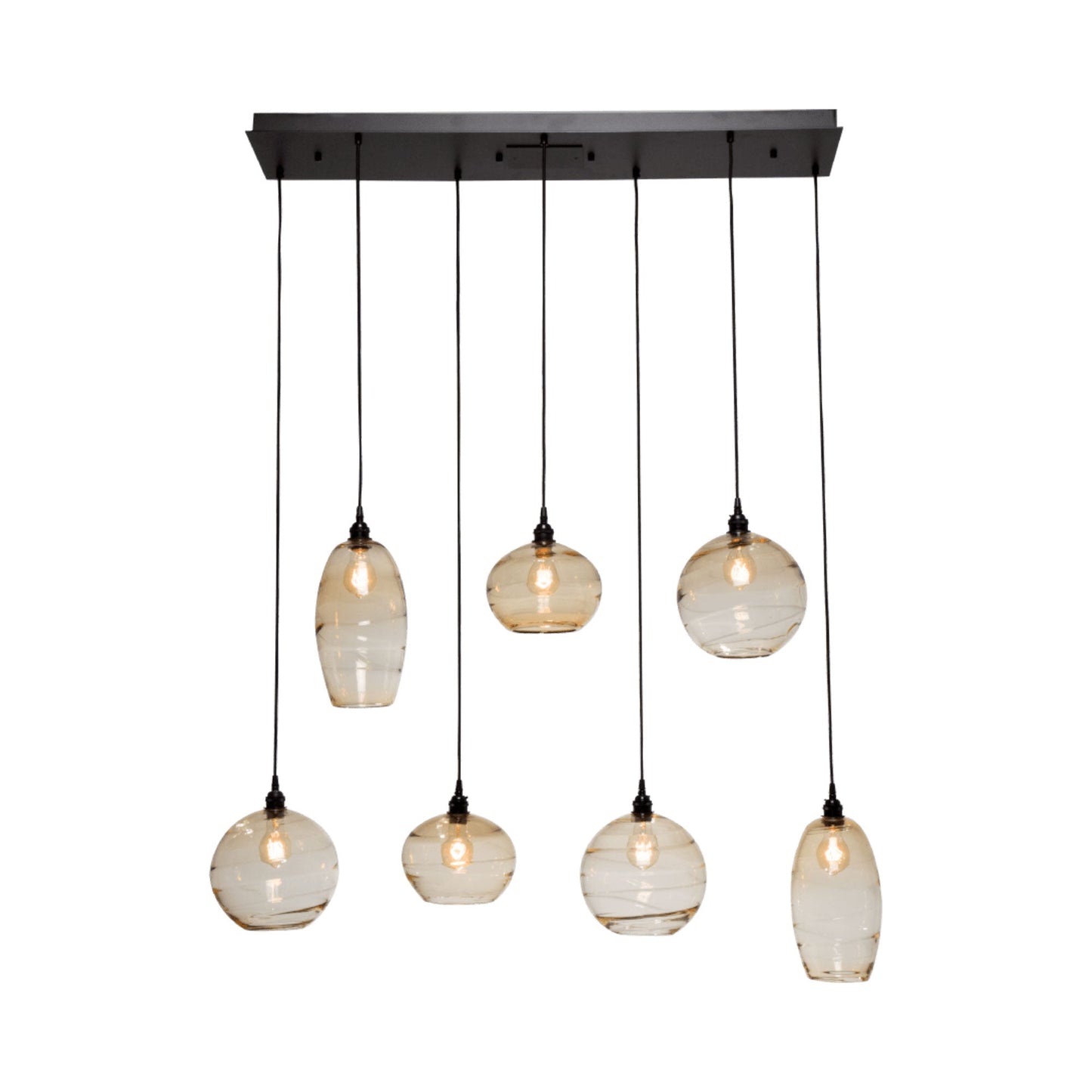 Misto Linear Pendant Light in Matte Black/Amber Glass (7-Light).