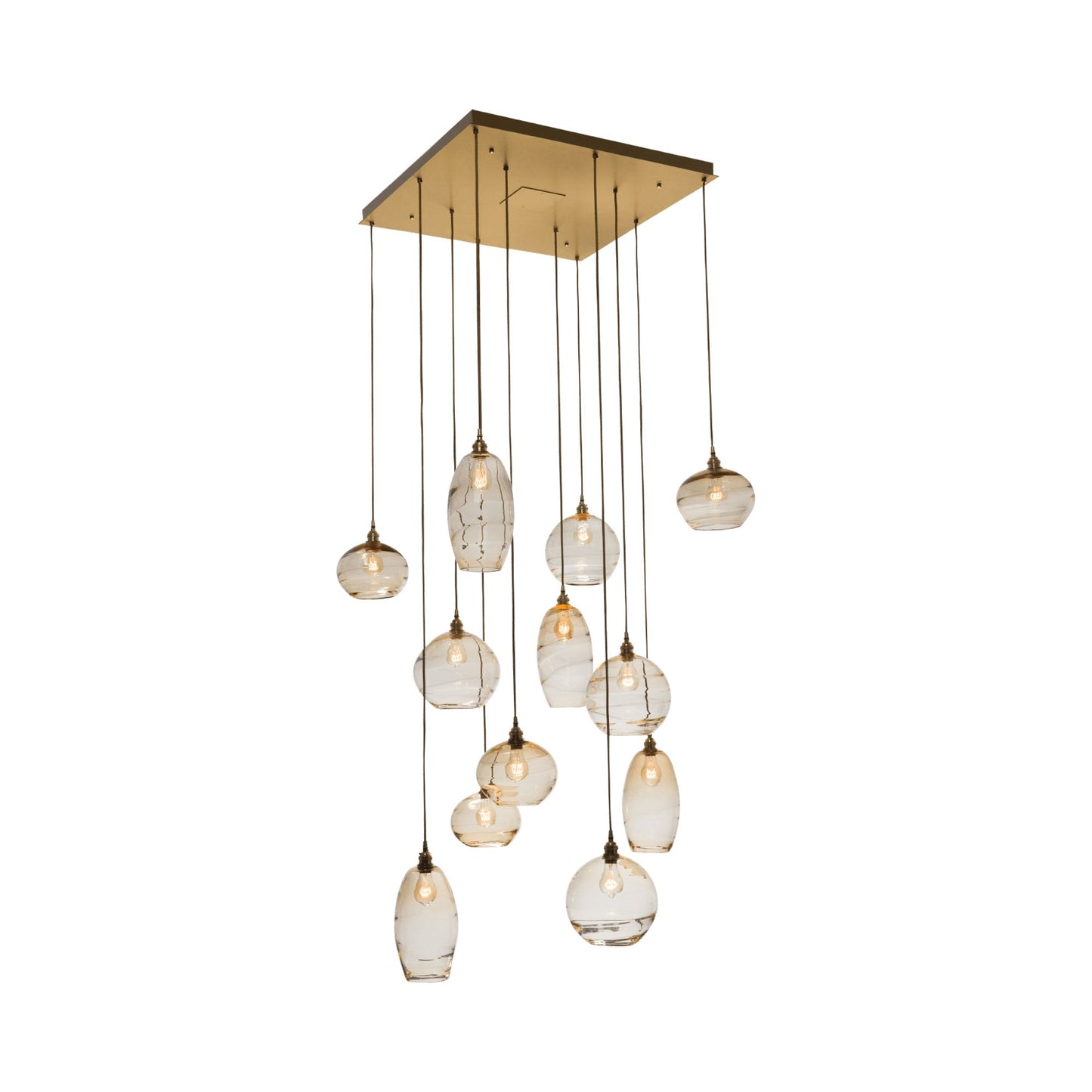 Misto Multi Light Pendant Light in Gilded Brass/Amber Glass (12-Light).