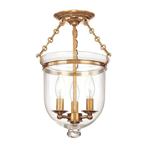 Hampton Semi Flush Mount Ceiling Light in Aged Brass.