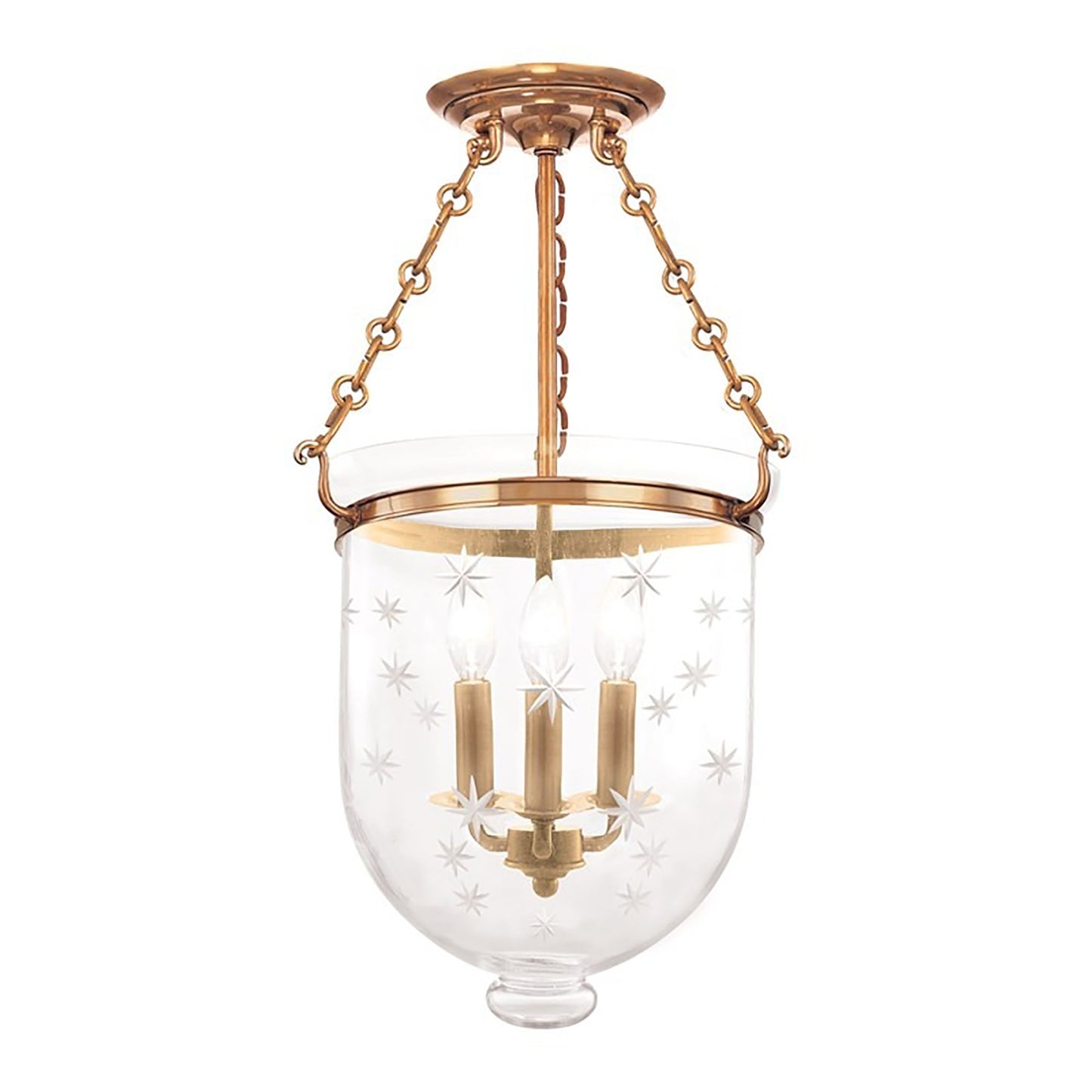 Hampton Semi Flush Mount Ceiling Light in Aged Brass/Snowflakes (Large).