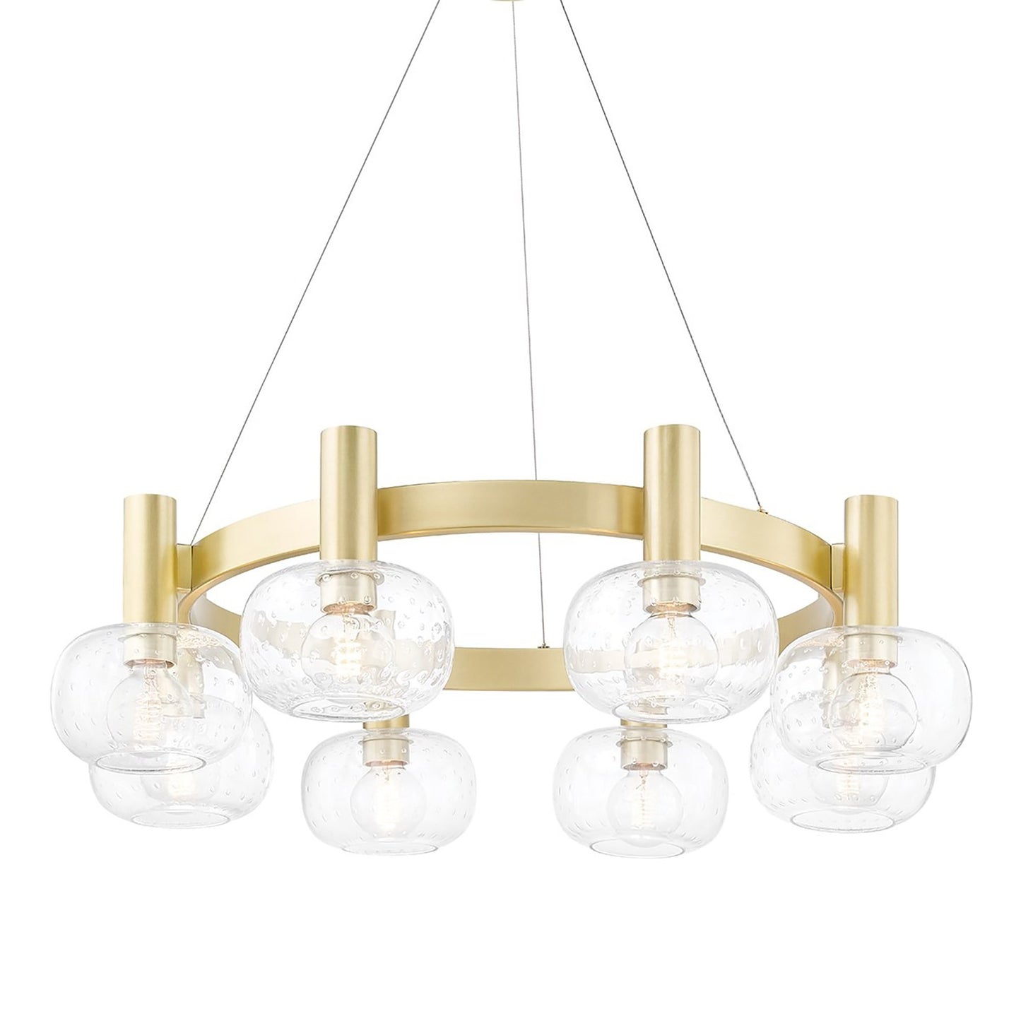 Harlow Round Chandelier in Aged Brass.