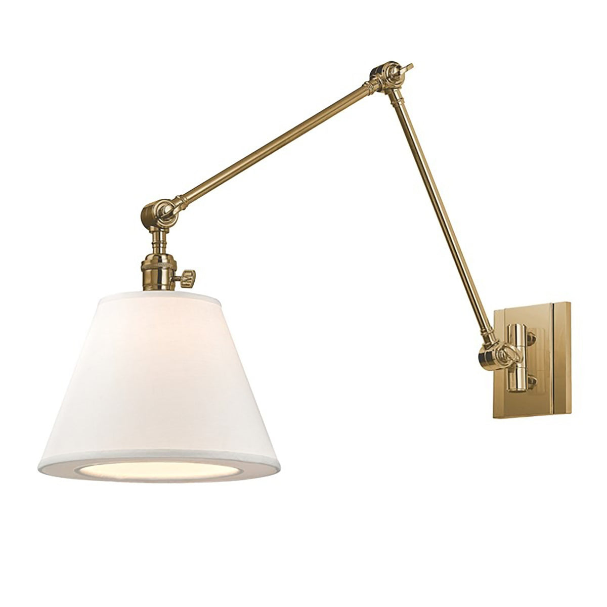 Hillsdale Swing Arm Wall Light in 34-Inch/Aged Brass.
