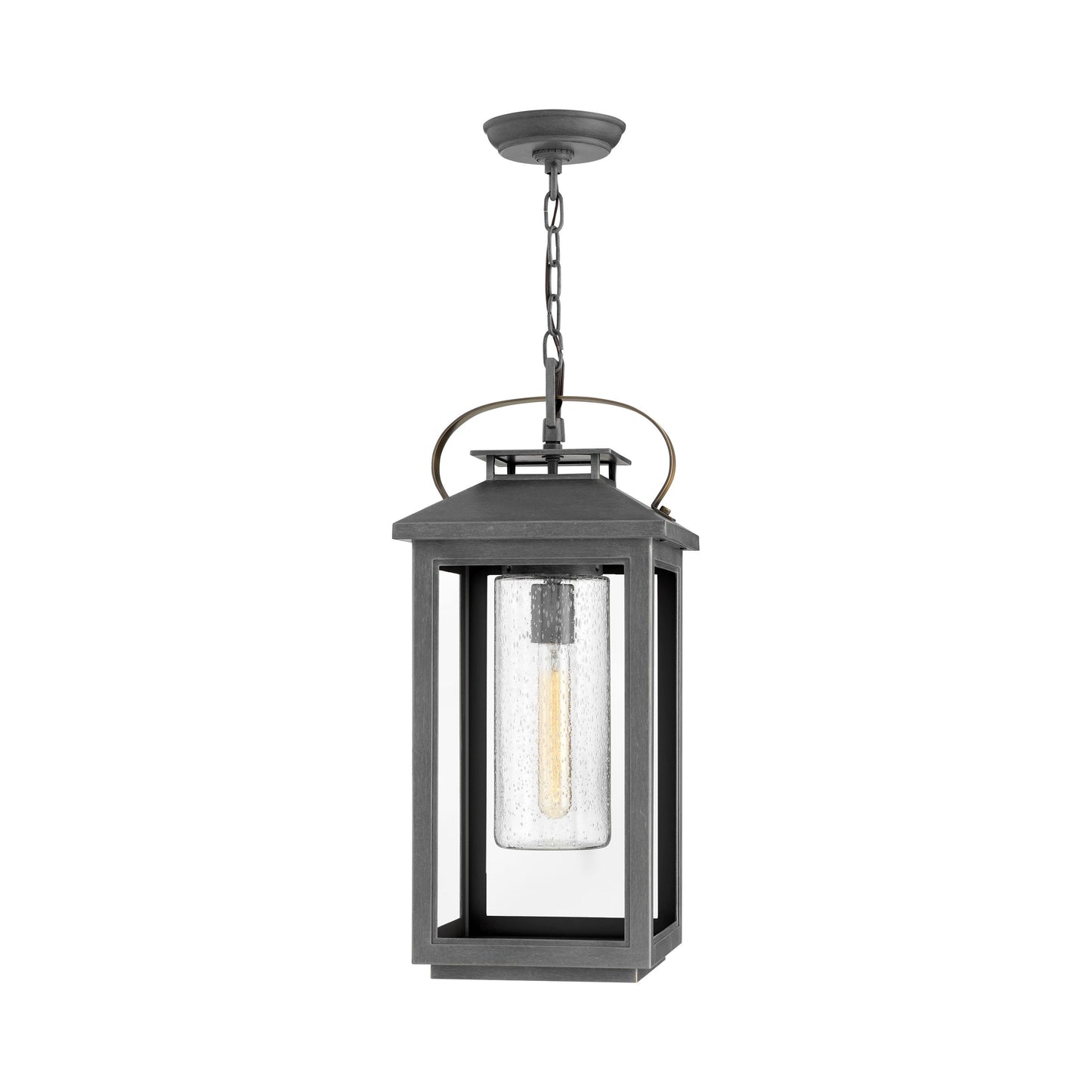 Atwater Outdoor Pendant Light in Ash Bronze.