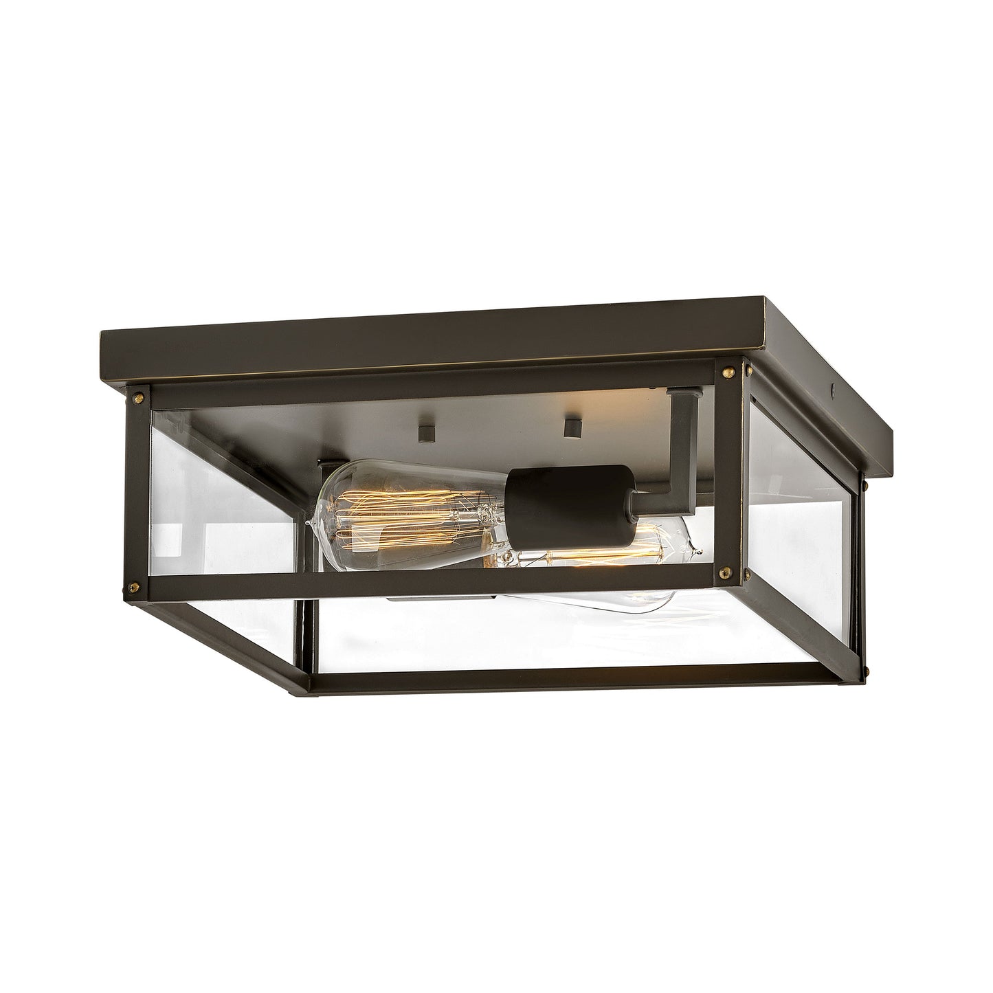 Beckham Outdoor Flush Mount Ceiling Light in Oil Rubbed Bronze.