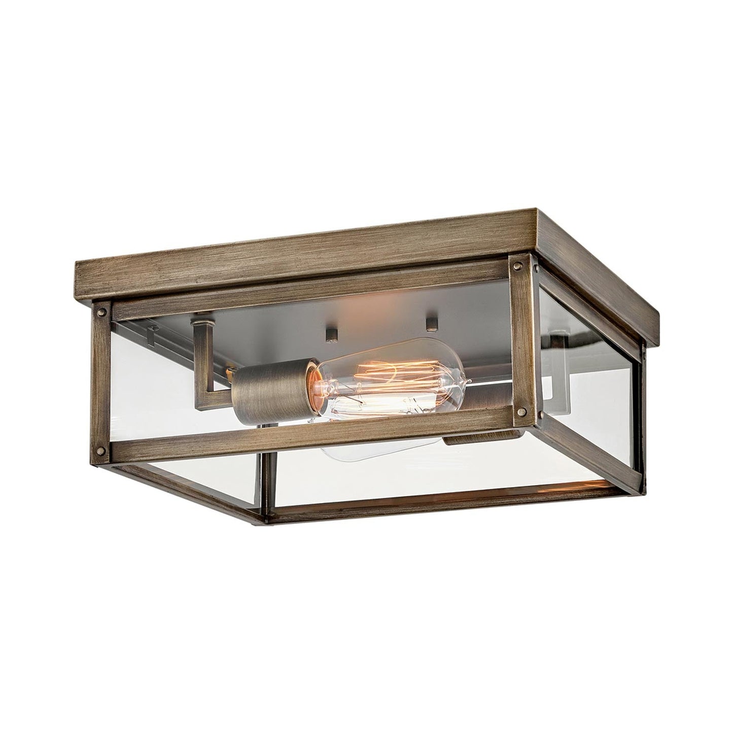 Beckham Outdoor Flush Mount Ceiling Light in Burnished Bronze.