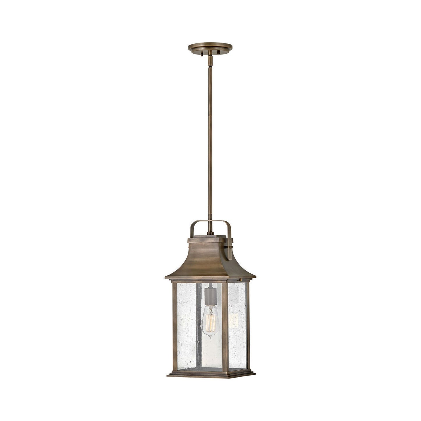 Grant Outdoor Pendant Light in Burnished Bronze.