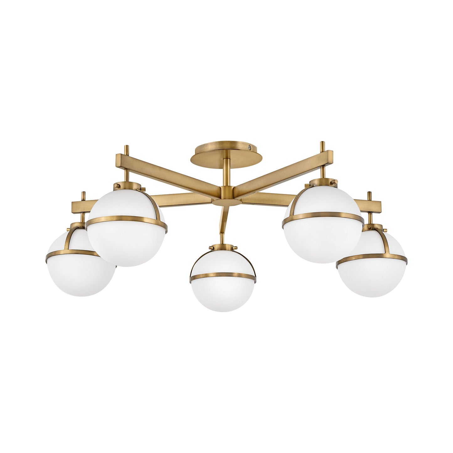 Hollis LED Semi Flush Mount Ceiling Light in Heritage Brass.