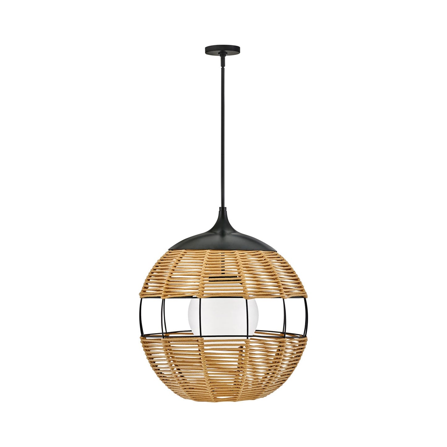 Maddox Orb Outdoor Pendant Light in Black/Natural (Large).