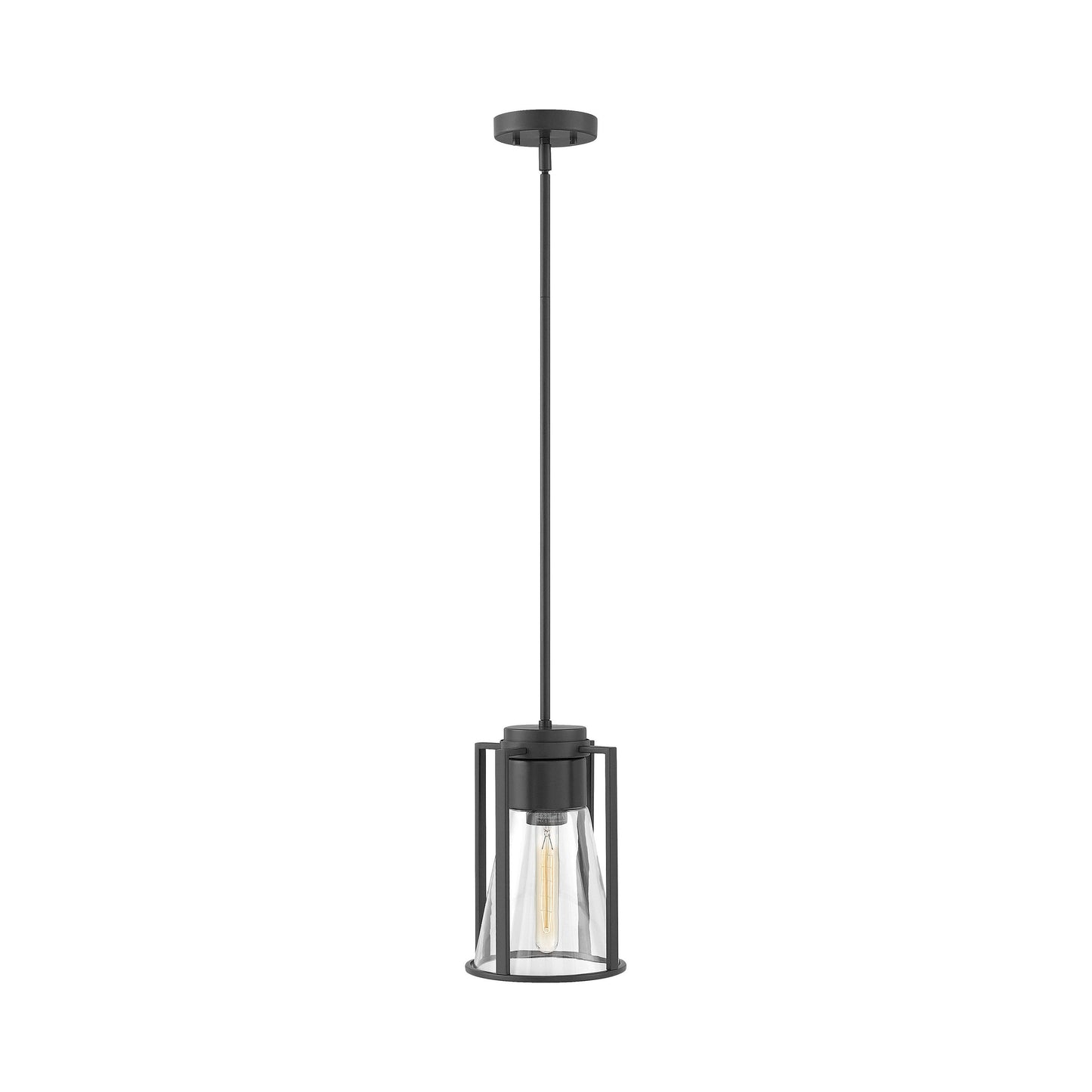 Refinery Pendant Light in Black/Clear Glass.