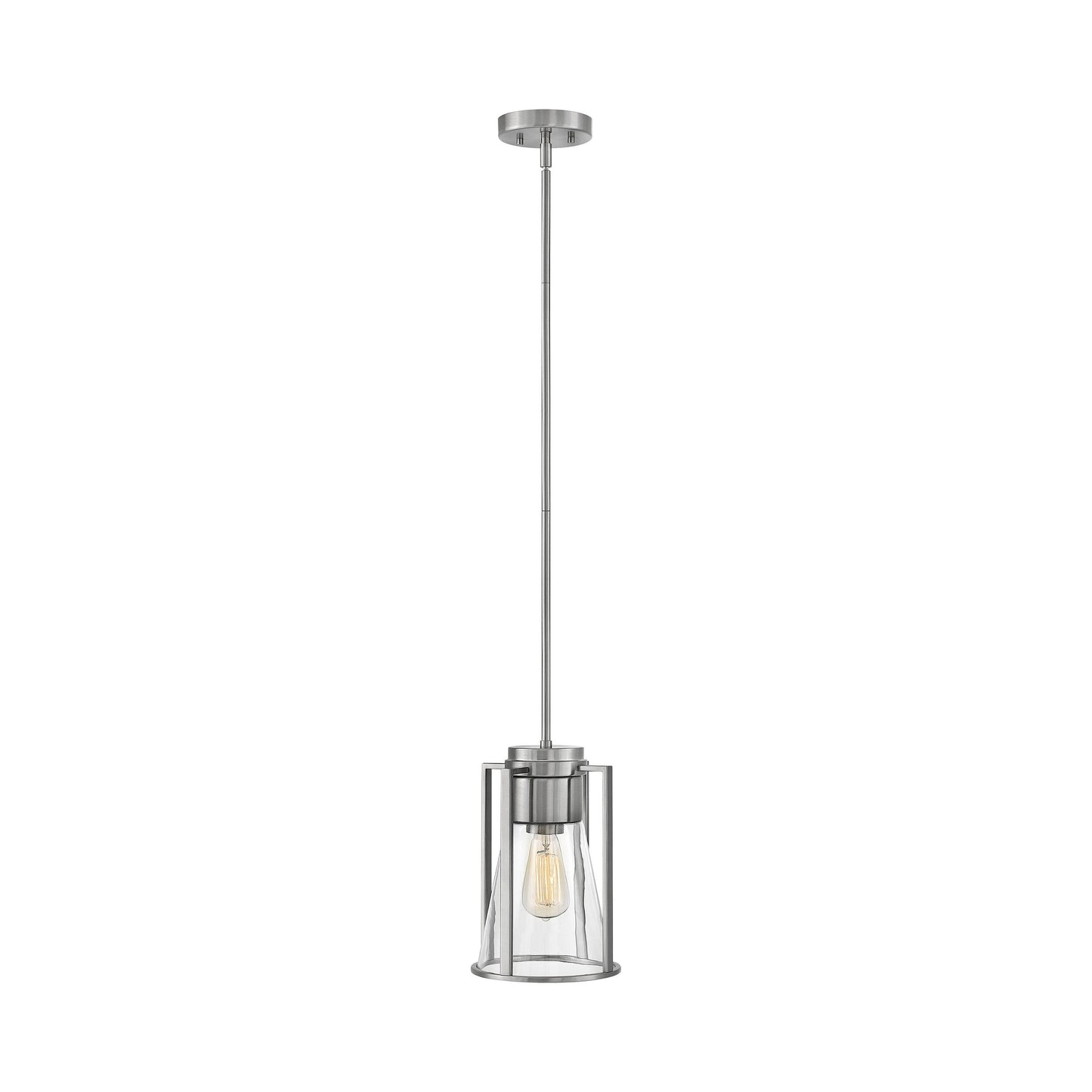 Refinery Pendant Light in Brushed Nickel/Clear Glass.