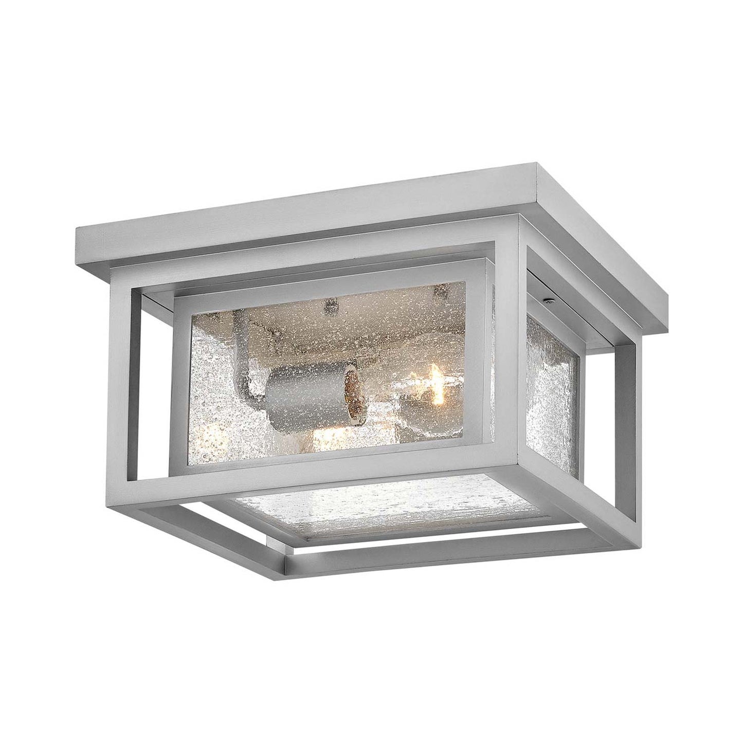 Republic Outdoor Flush Mount Ceiling Light in Satin Nickel.