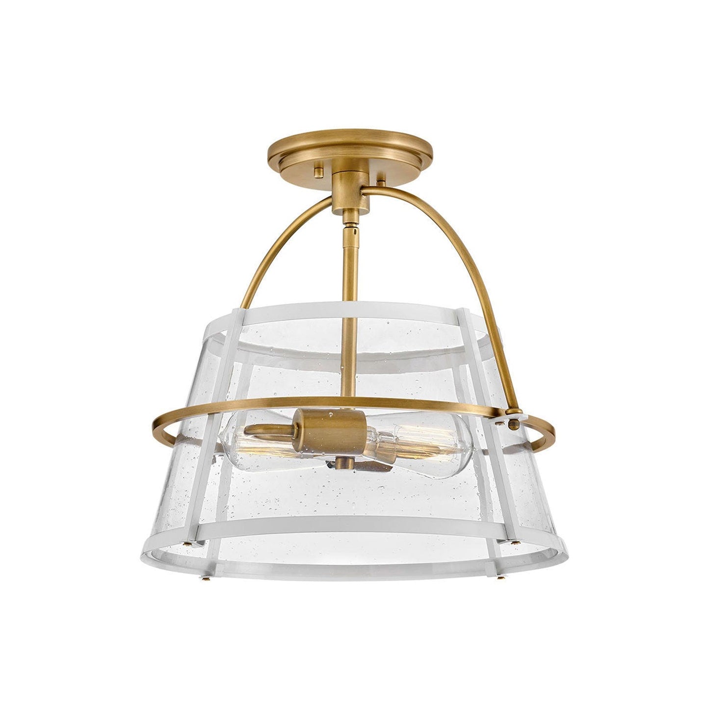 Tournon Semi Flush Mount Ceiling Light in Heritage Brass/White.