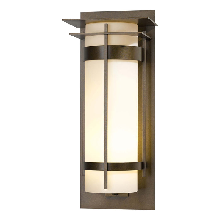 Banded Outdoor Wall Light with Top Plate in Small/Incandescent/Coastal Black/Opal Glass.