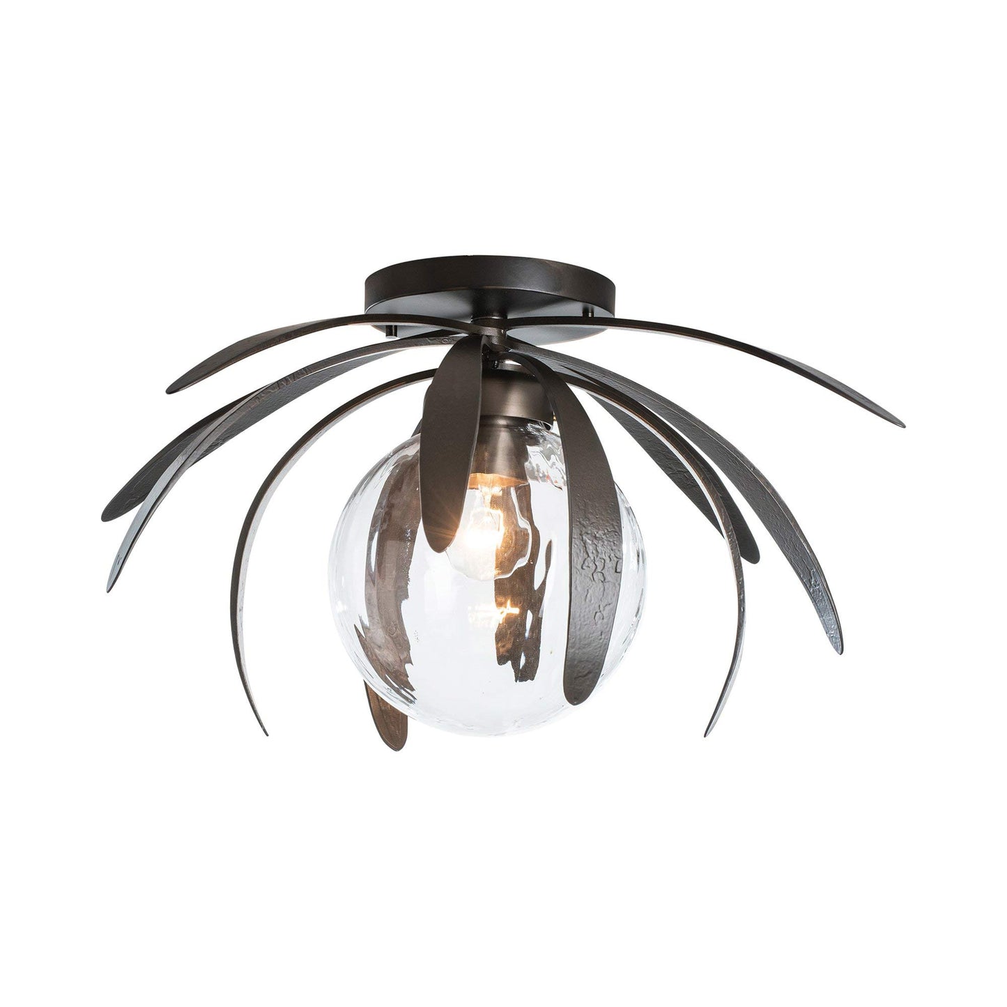 Dahlia Flush Mount Ceiling Light in Mahogany/Water Glass.