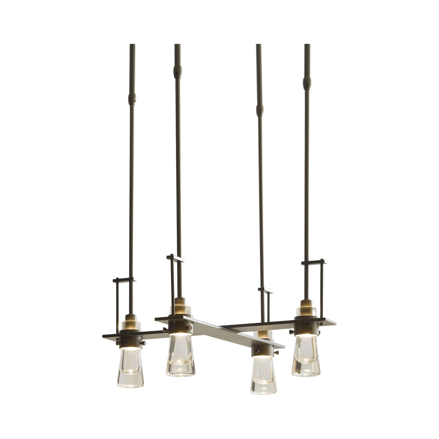 Erlenmeyer Multi-Light Pendant Light in 4-Light/Short/Black/Clear Bubble Glass.