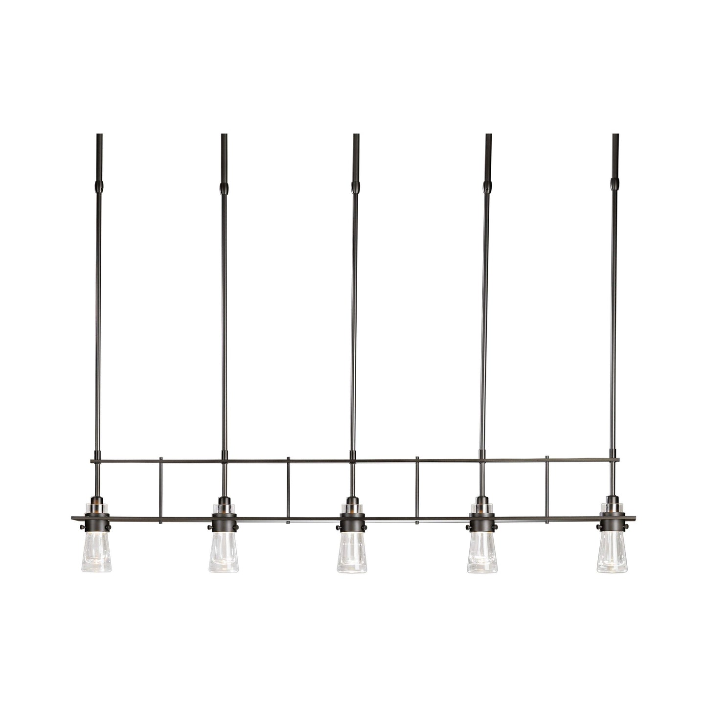 Erlenmeyer Multi-Light Pendant Light in 5-Light/Short/Black/Clear Bubble Glass.