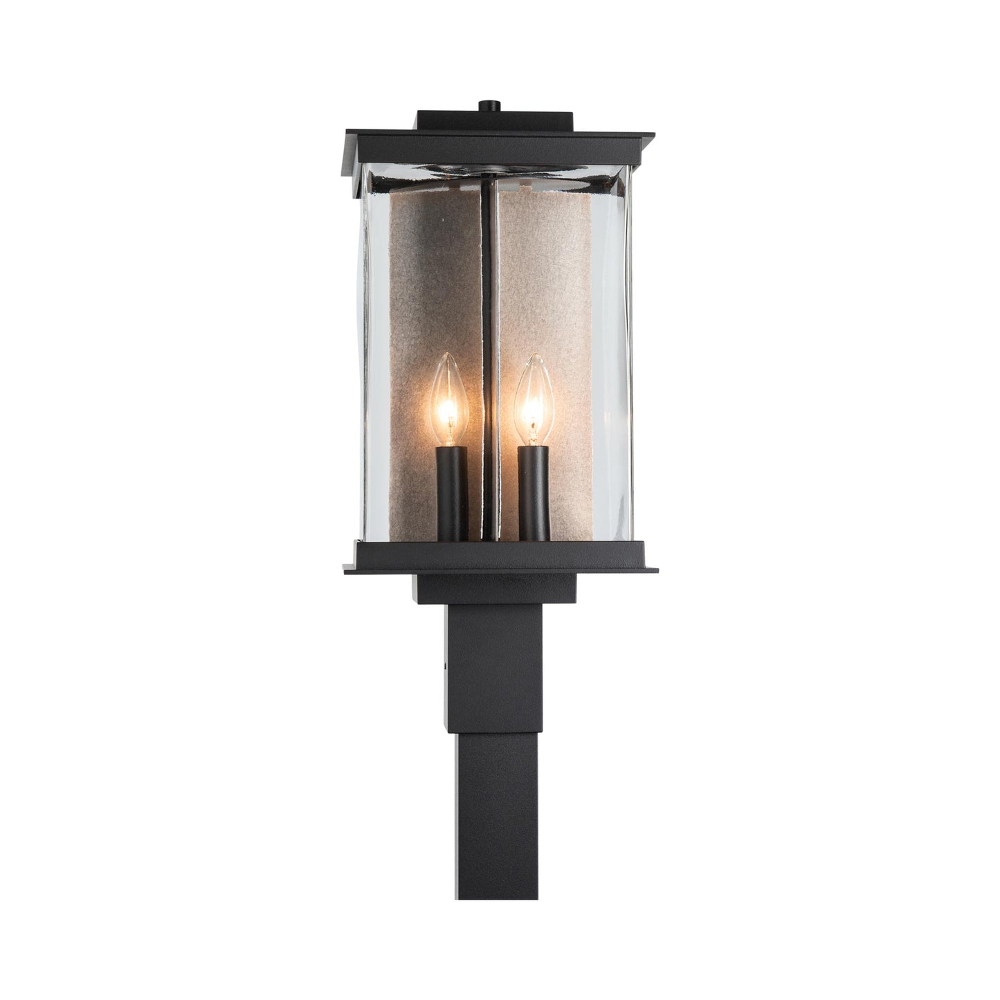 Kingston Outdoor Post Light in Coastal Black/Translucent Vintage Platinum.