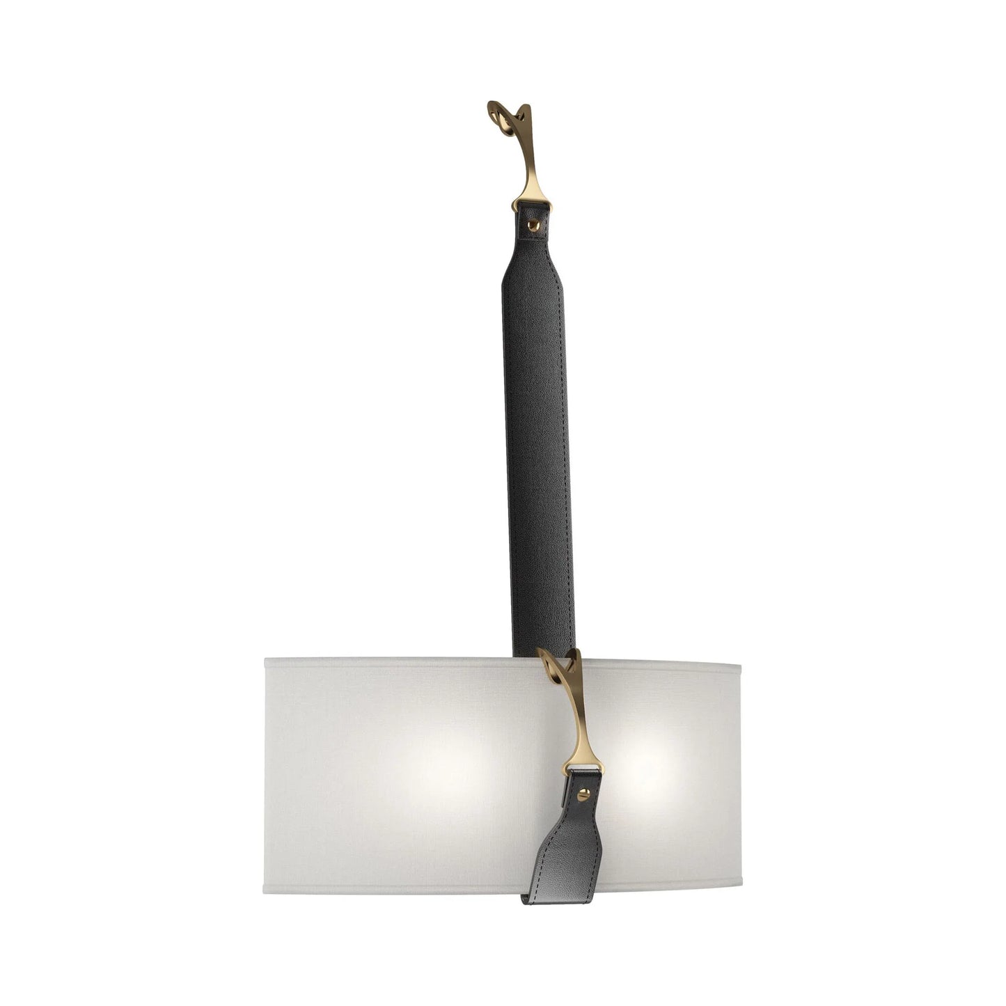 Saratoga LED Wall Light in Natural Anna/Leather Black.