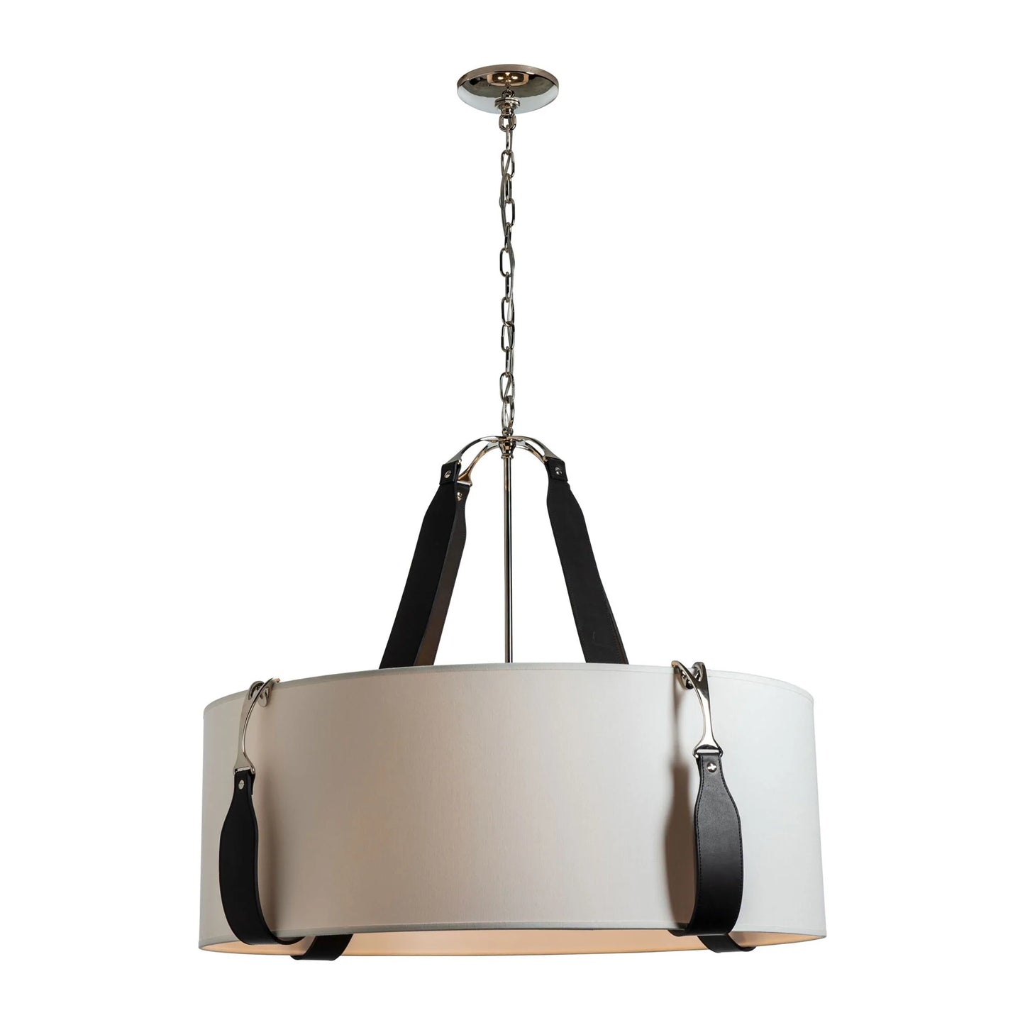 Saratoga Oval Pendant Light in Polished Nickel/Leather Black/Natural Anna (Large).