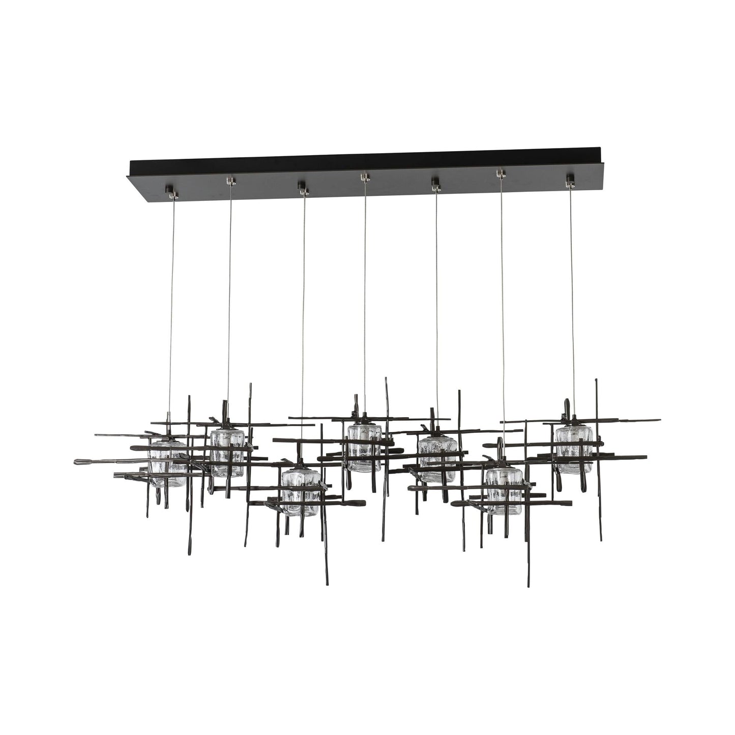 Tura Linear Pendant Light in Dark Smoke/Seeded Clear Glass (Standard).
