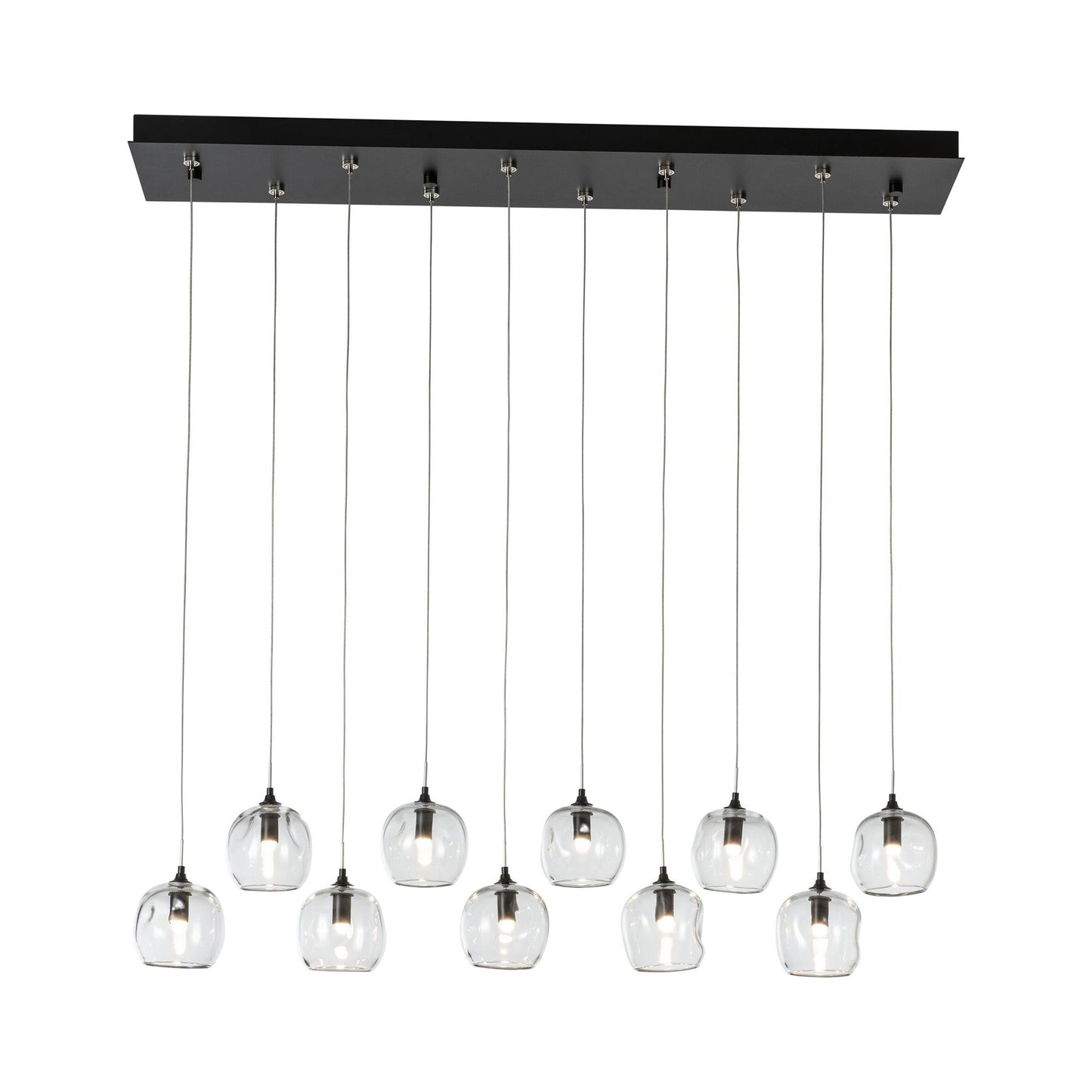 Ume LED Linear Pendant Light in Black/Clear Glass.
