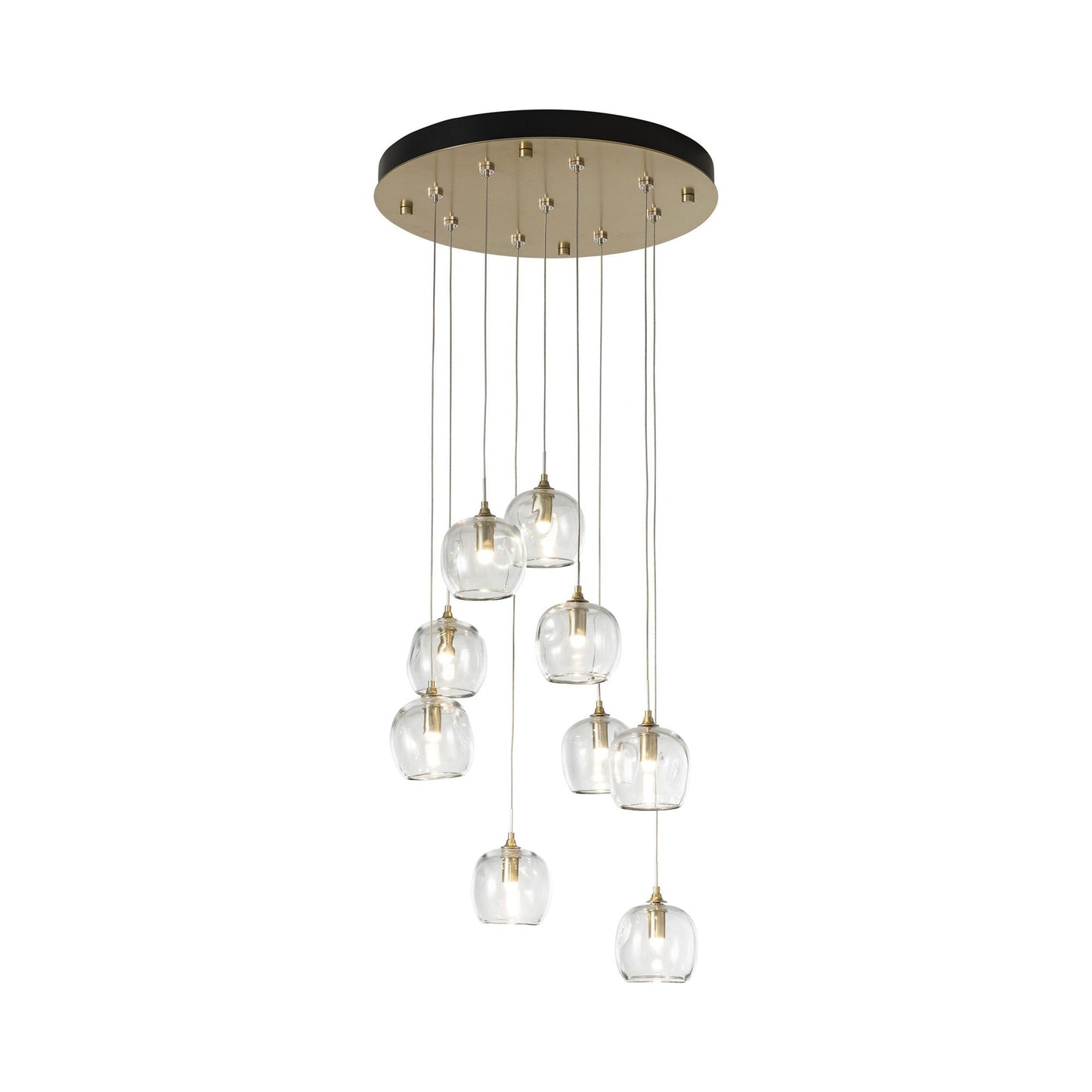 Ume Round LED Multi Light Pendant Light in Modern Brass/Clear Glass.