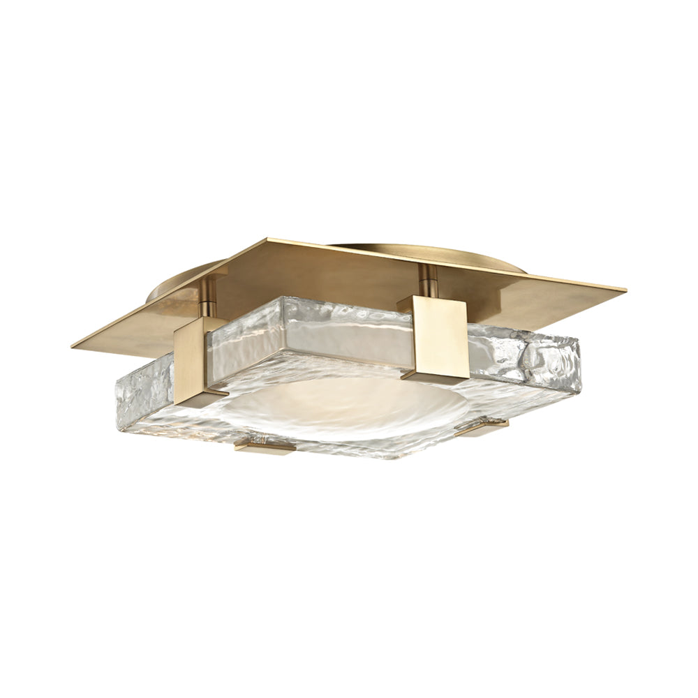 Bourne LED Flush Mount Ceiling Light in Aged Brass.