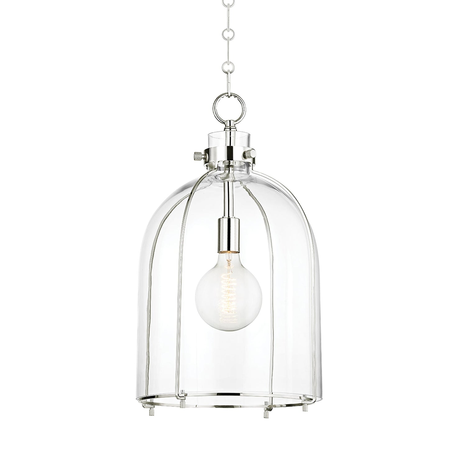 Eldridge Glass Pendant Light in Dome/Polished Nickel.