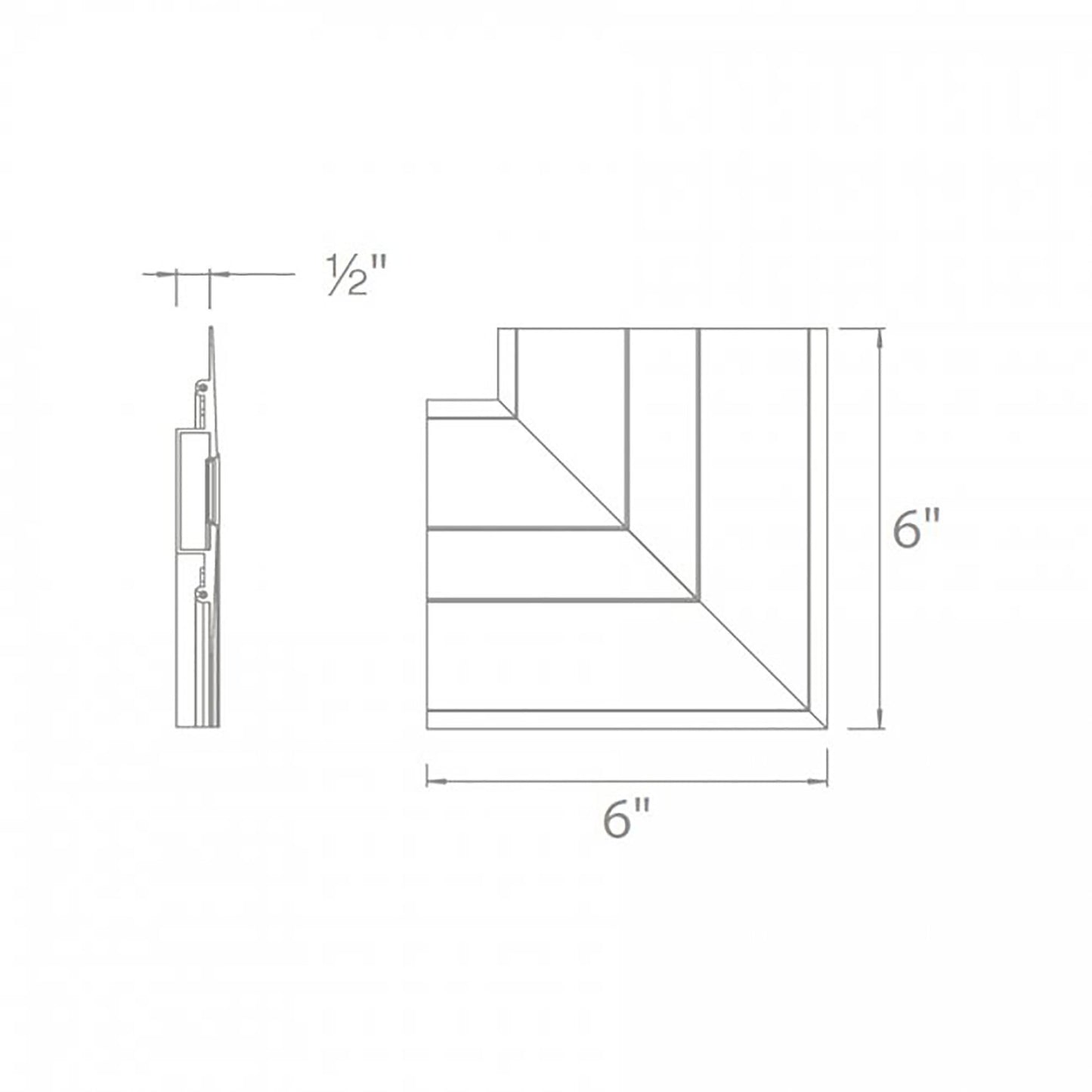 InvisiLED Lateral Corner for Symmetrical Recessed Channel - line drawing.
