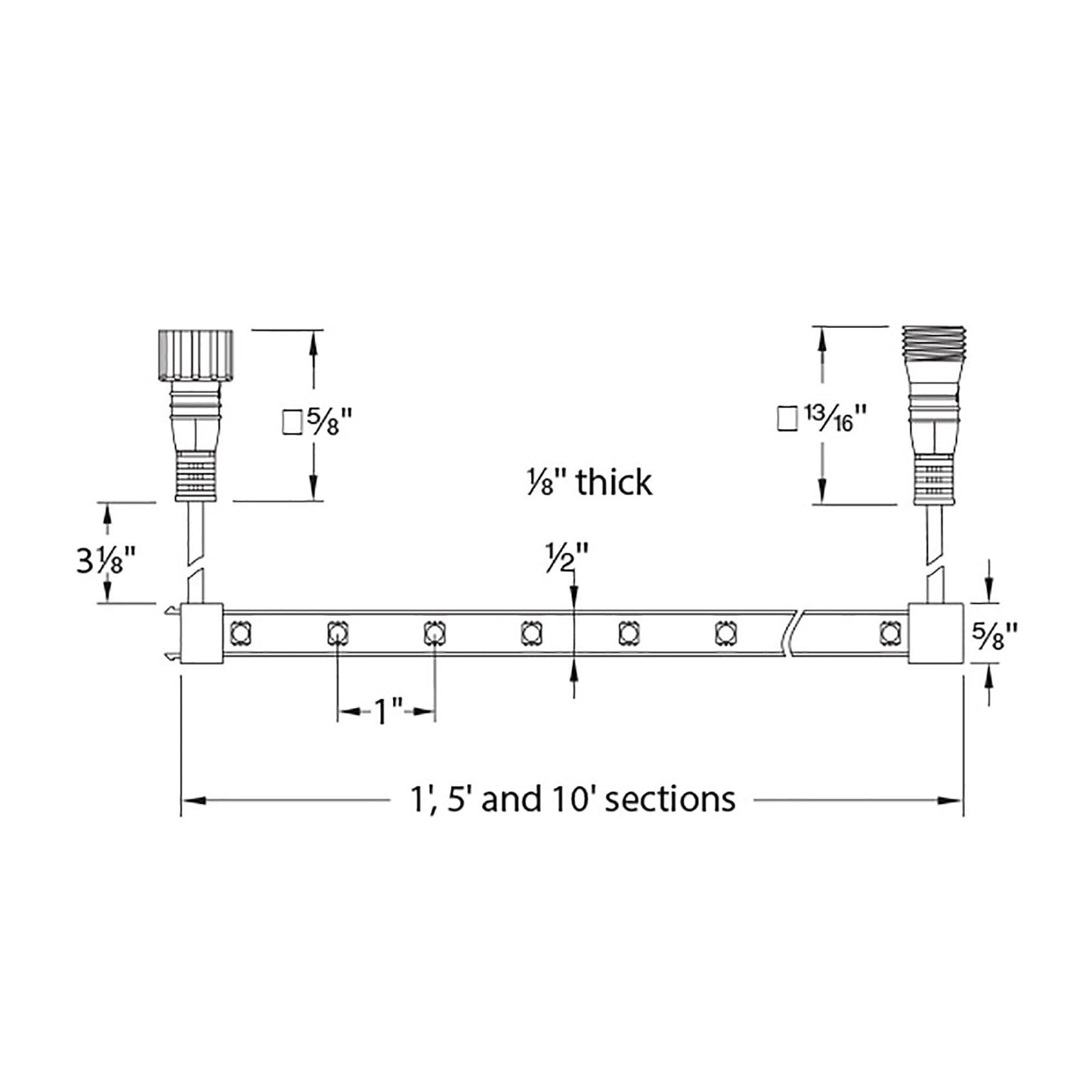 InvisiLED Outdoor RGB Color Changing 24V LED Tape Light - line drawing.